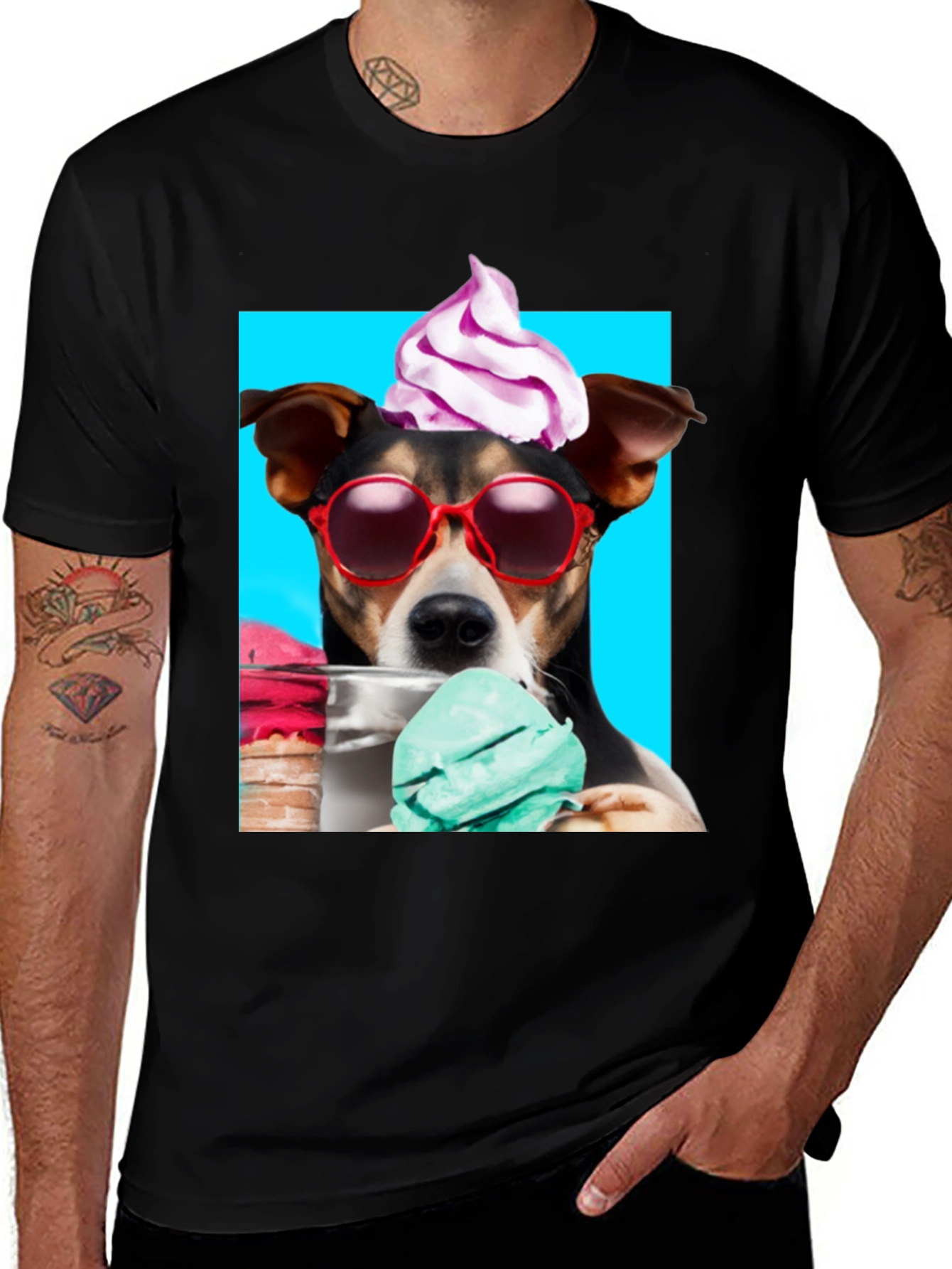 Variant 19 of Dog with Ice Cream Black Graphic Tee