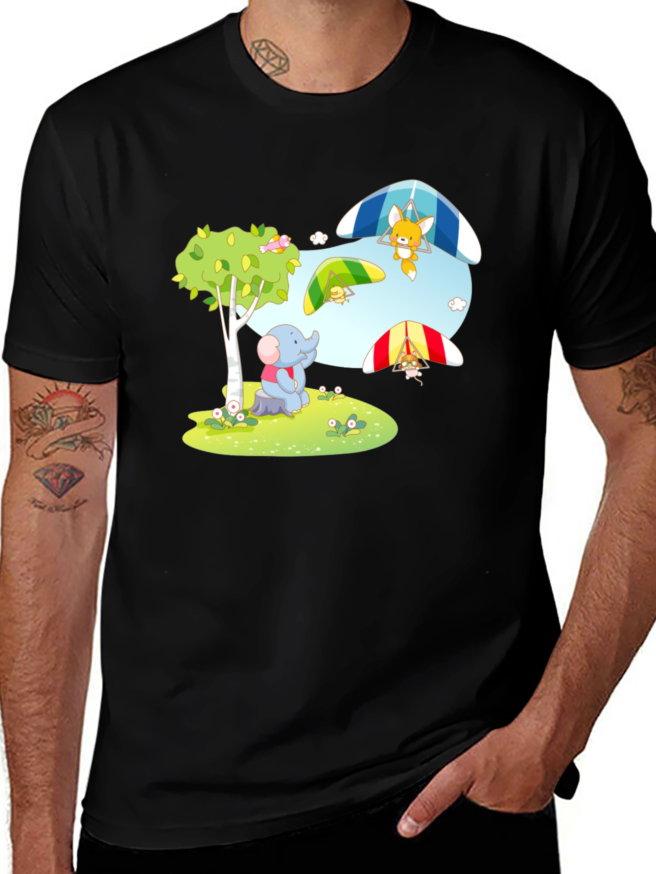 Variant 23 of Cartoon Print Black T-Shirt