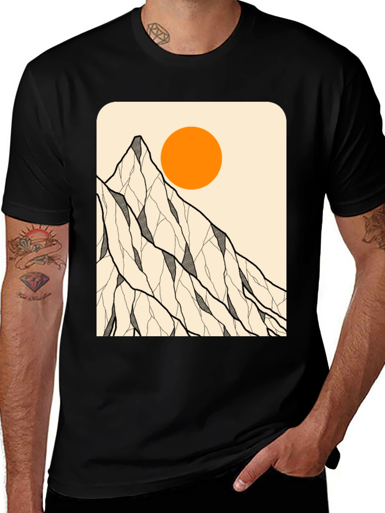 Variant 18 of Mountain Sun Graphic Tee - Stylish Black T-Shirt