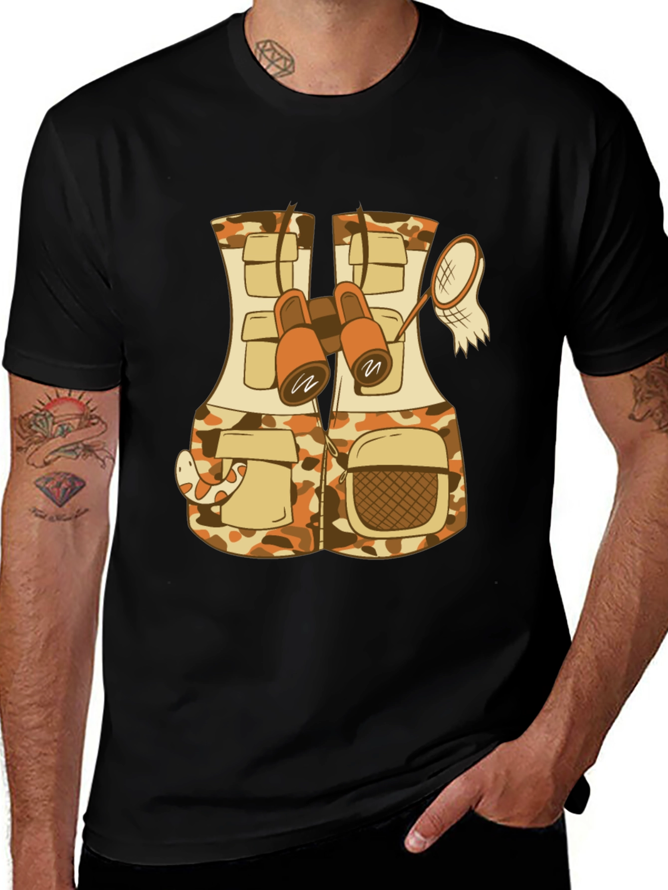 Variant 27 of Funny Animal Explorer T-Shirt - Camo Vest and Snake