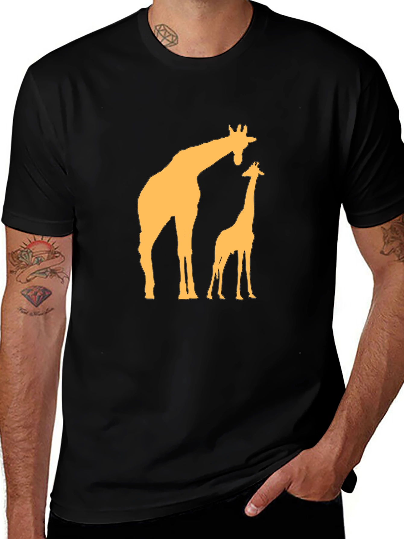 Variant 8 of Giraffe Graphic Tee - Black Cotton Blend Shirt