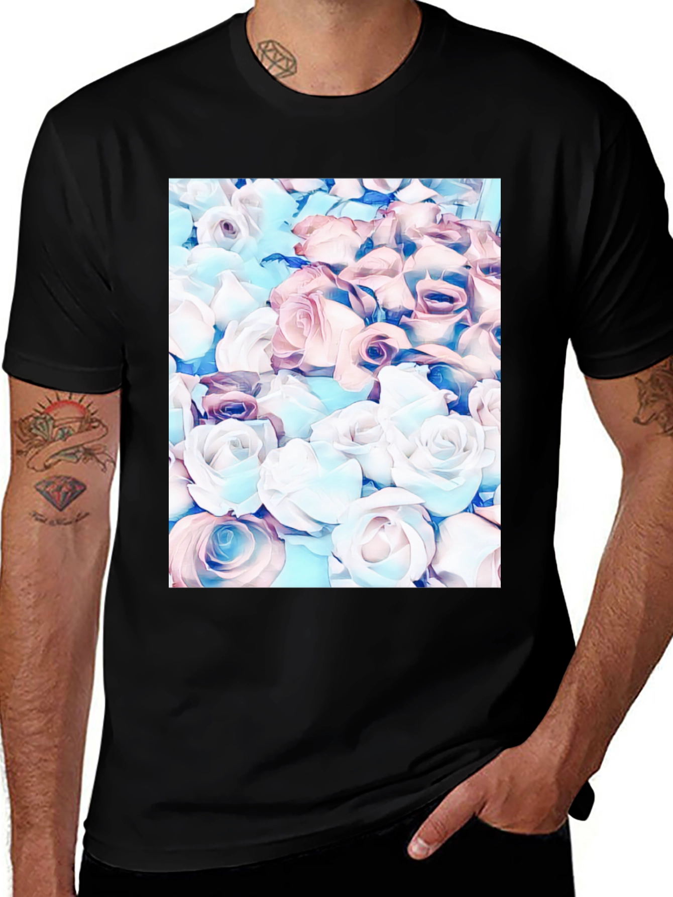 Variant 24 of Floral Print Black T-Shirt - Stylish & Unique