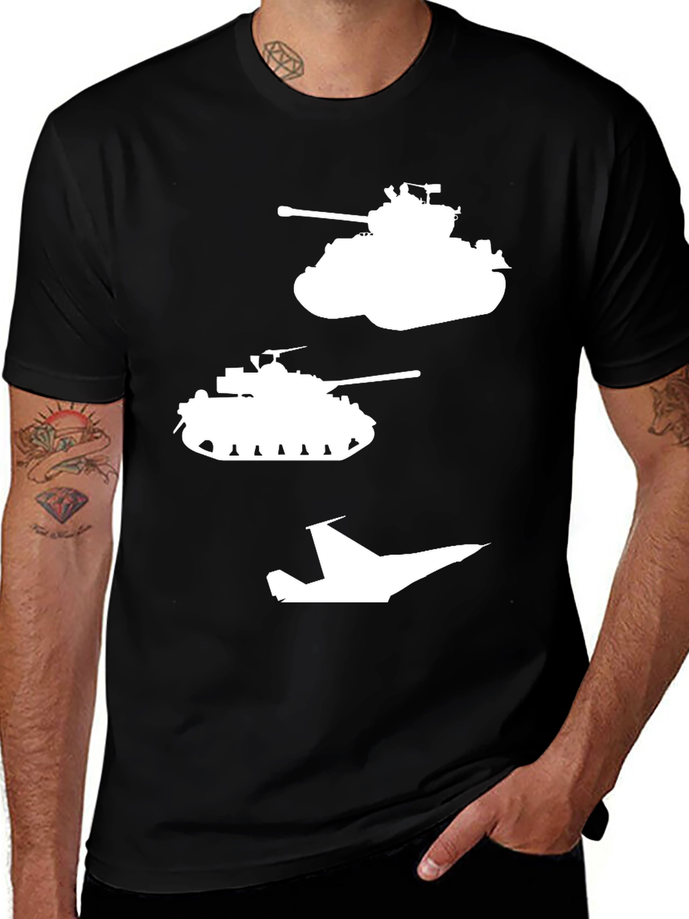 Variant 19 of Tank & Fighter Jet Graphic Tee - Black Cotton T-Shirt