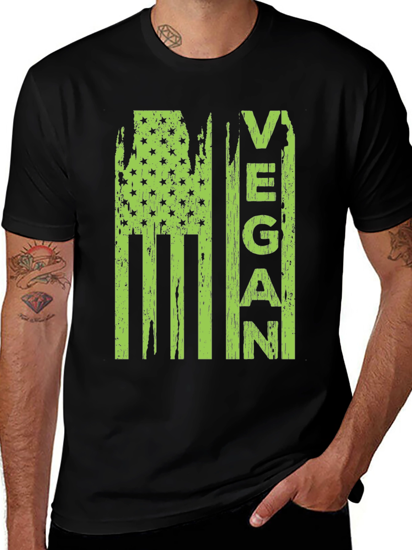 Black Vegan American Flag Graphic T-Shirt main image