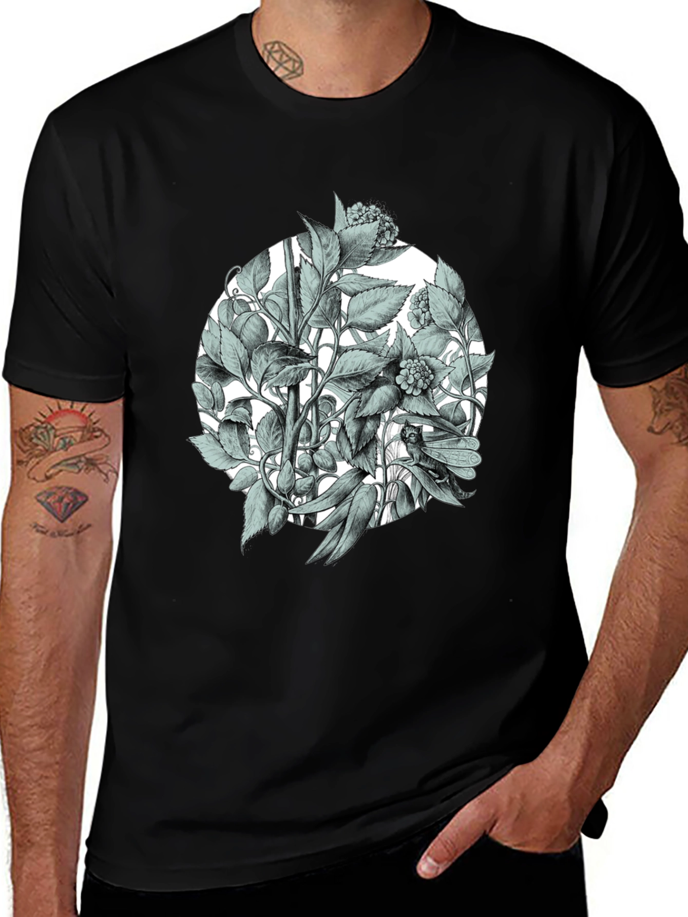 Botanical Print Black T-Shirt