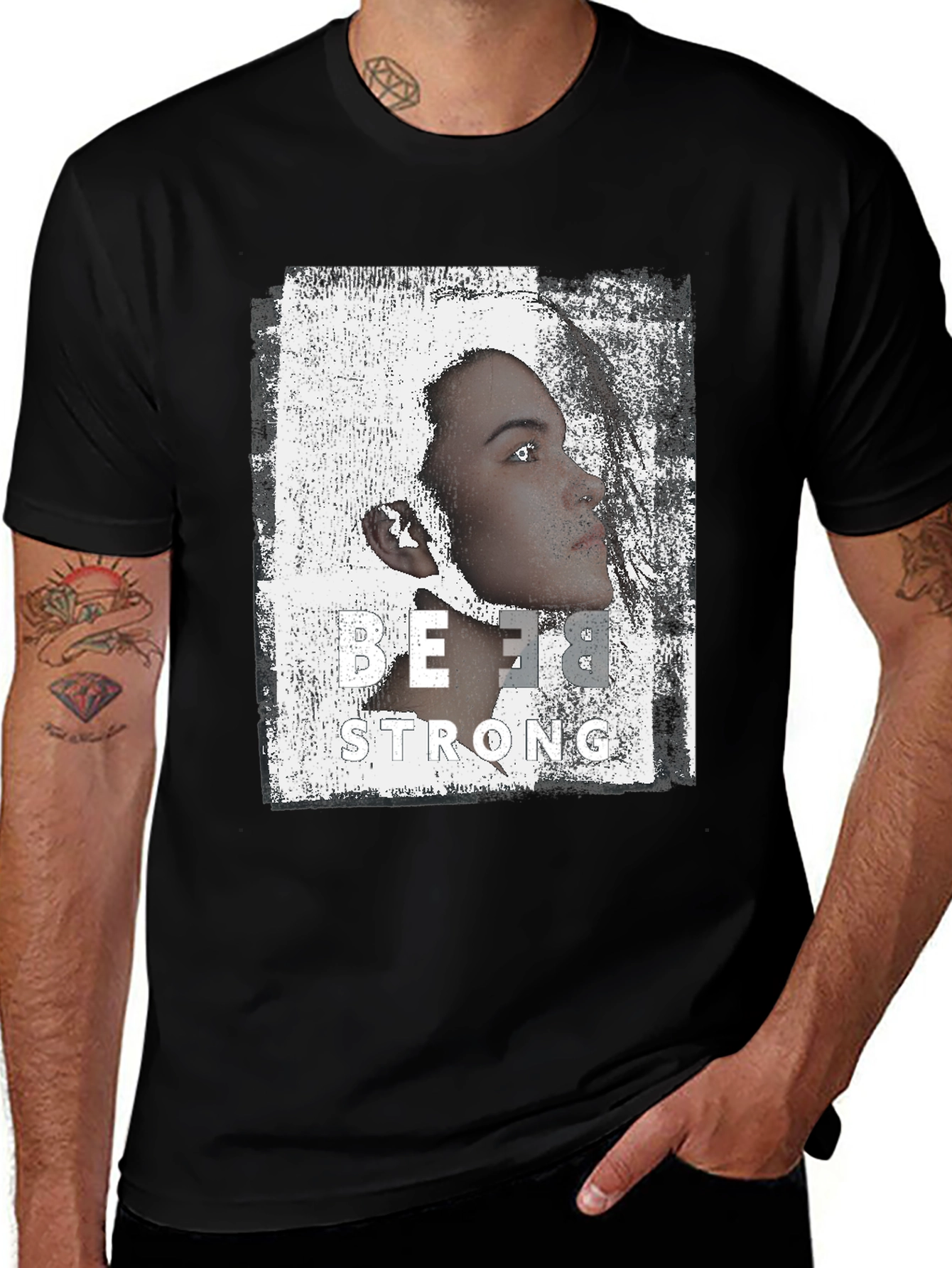 Variant 11 of Be Strong Graphic Print Black T-Shirt