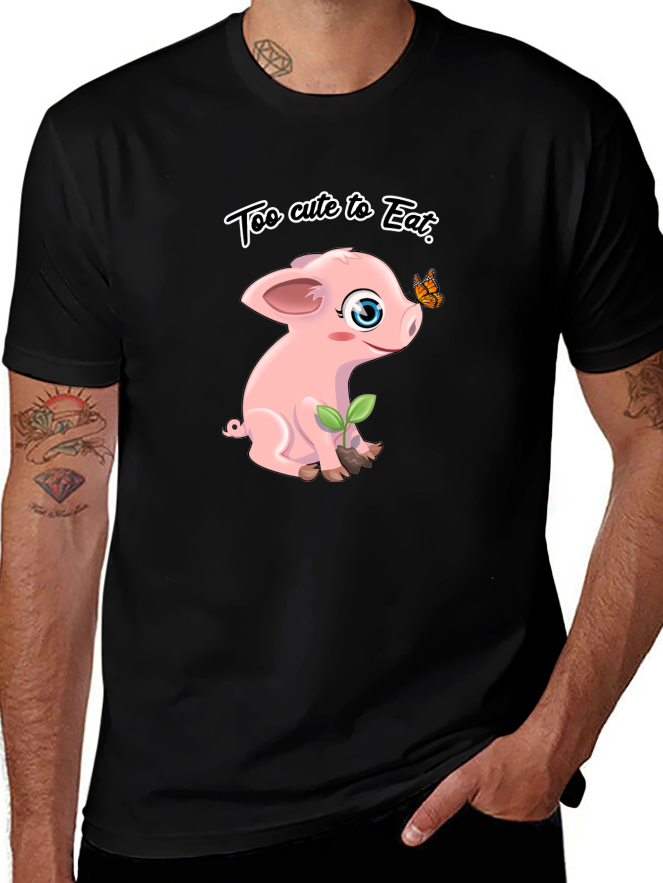 Variant 5 of Cute Piglet Graphic T-Shirt - Too Cute to Eat Vegan Tee