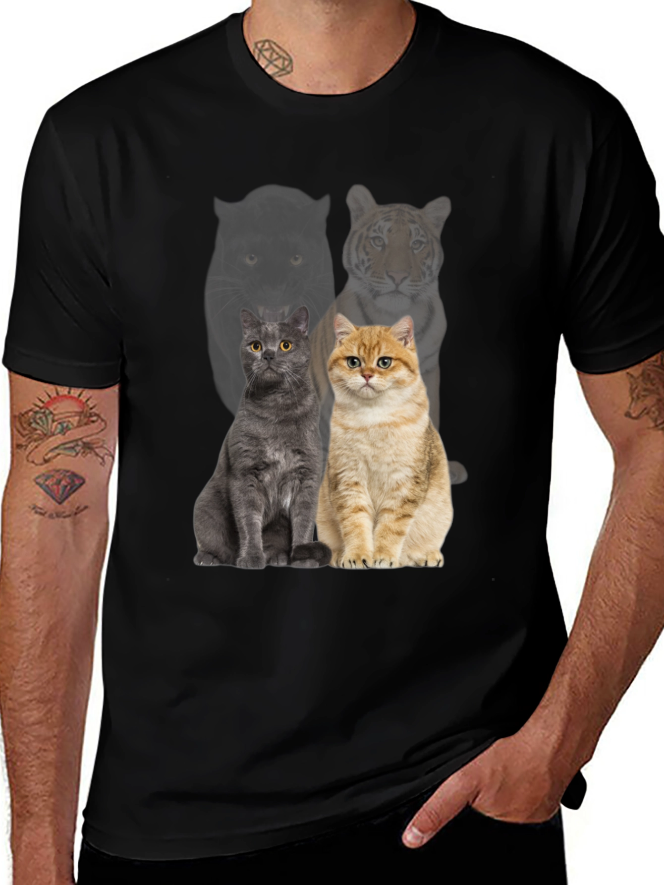Cats & Tigers Graphic Tee - Unisex Black T-Shirt