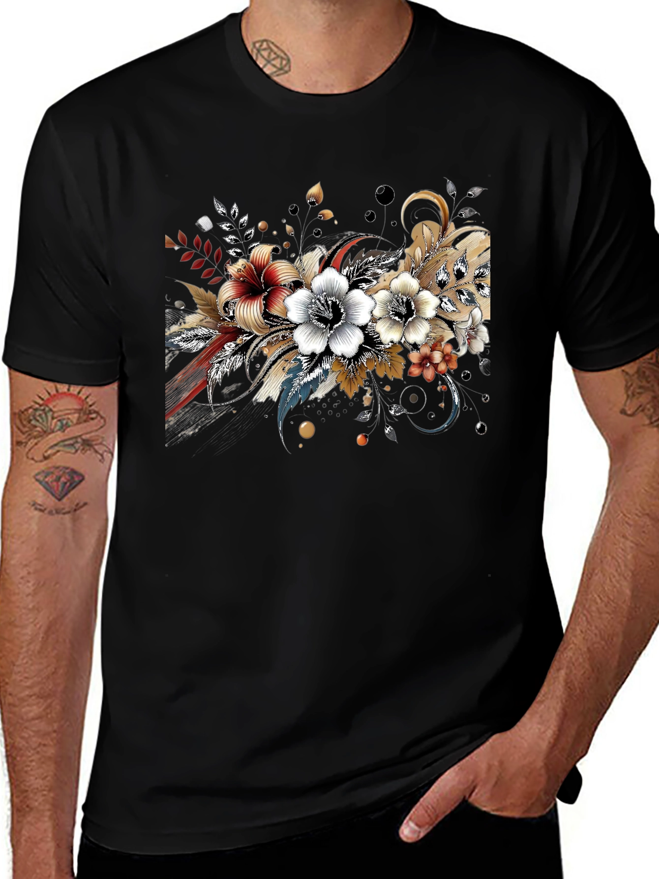 Variant 4 of Floral Art Graphic T-Shirt - Stylish Men's Tee