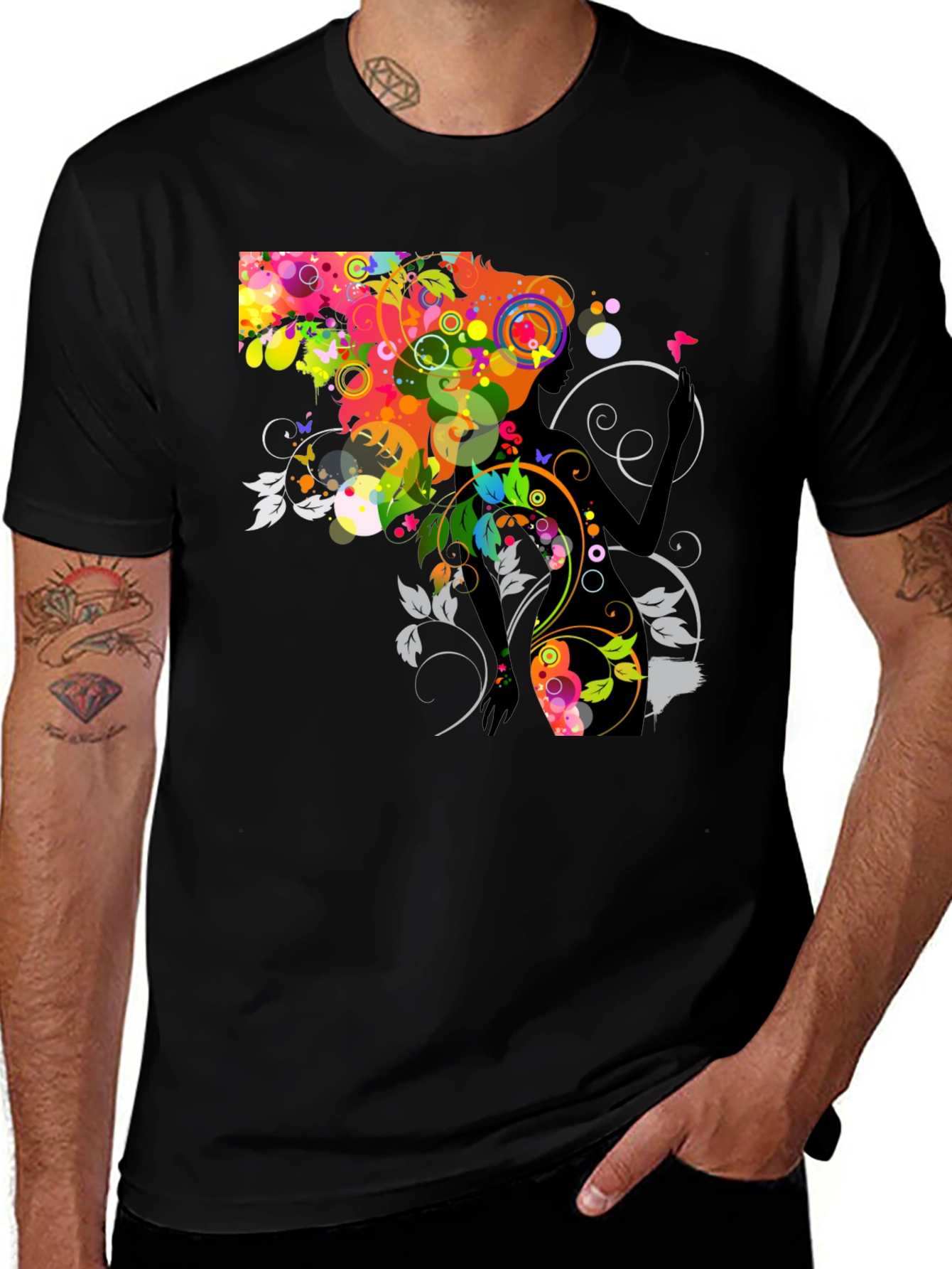 Variant 21 of Vibrant Floral Silhouette Graphic Black T-Shirt
