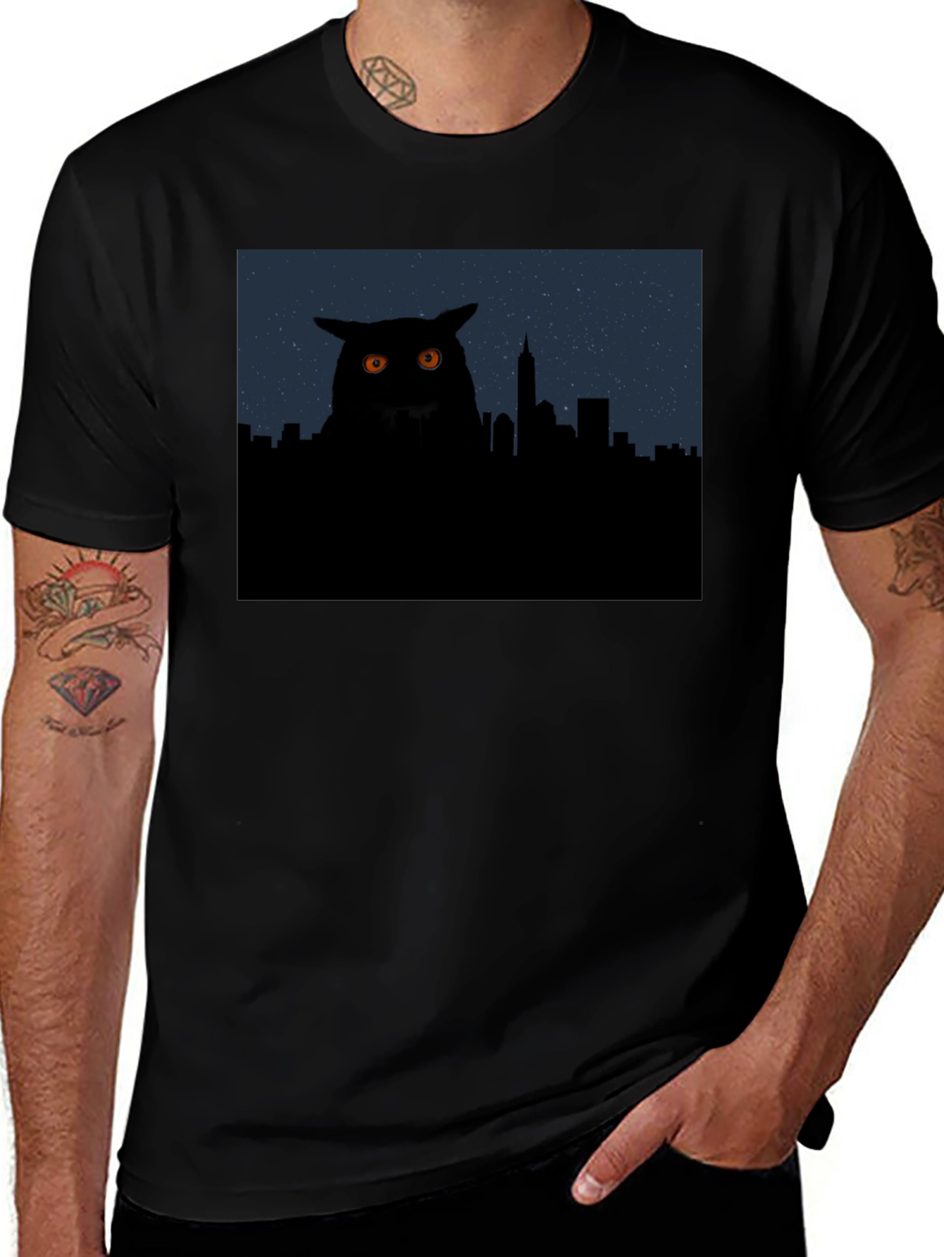 Variant 19 of Owl Cityscape Black T-Shirt