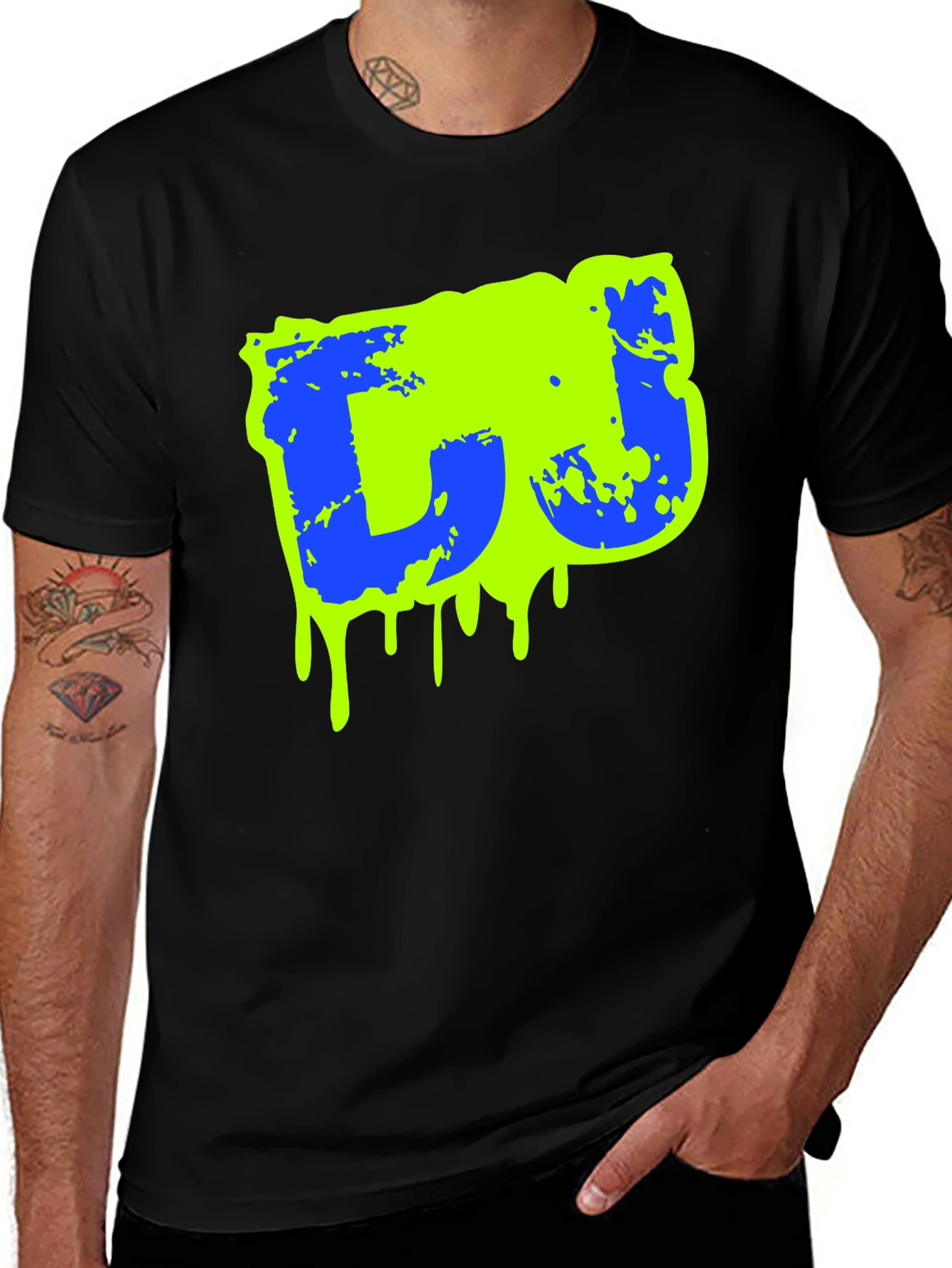 Variant 18 of Men's Black Graphic T-Shirt - Neon Drip Design
