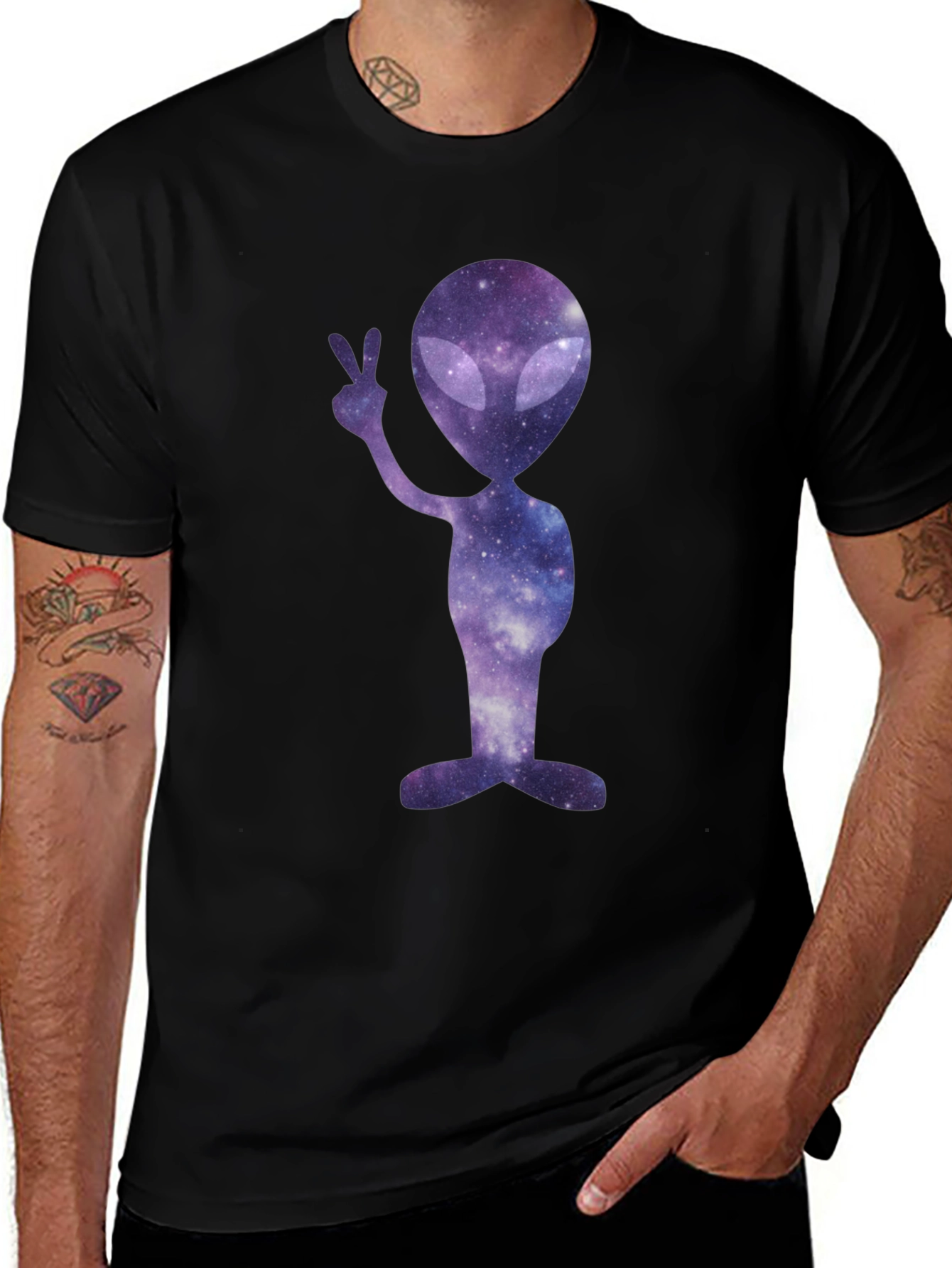 Variant 26 of Galaxy Alien Peace Sign Graphic Tee