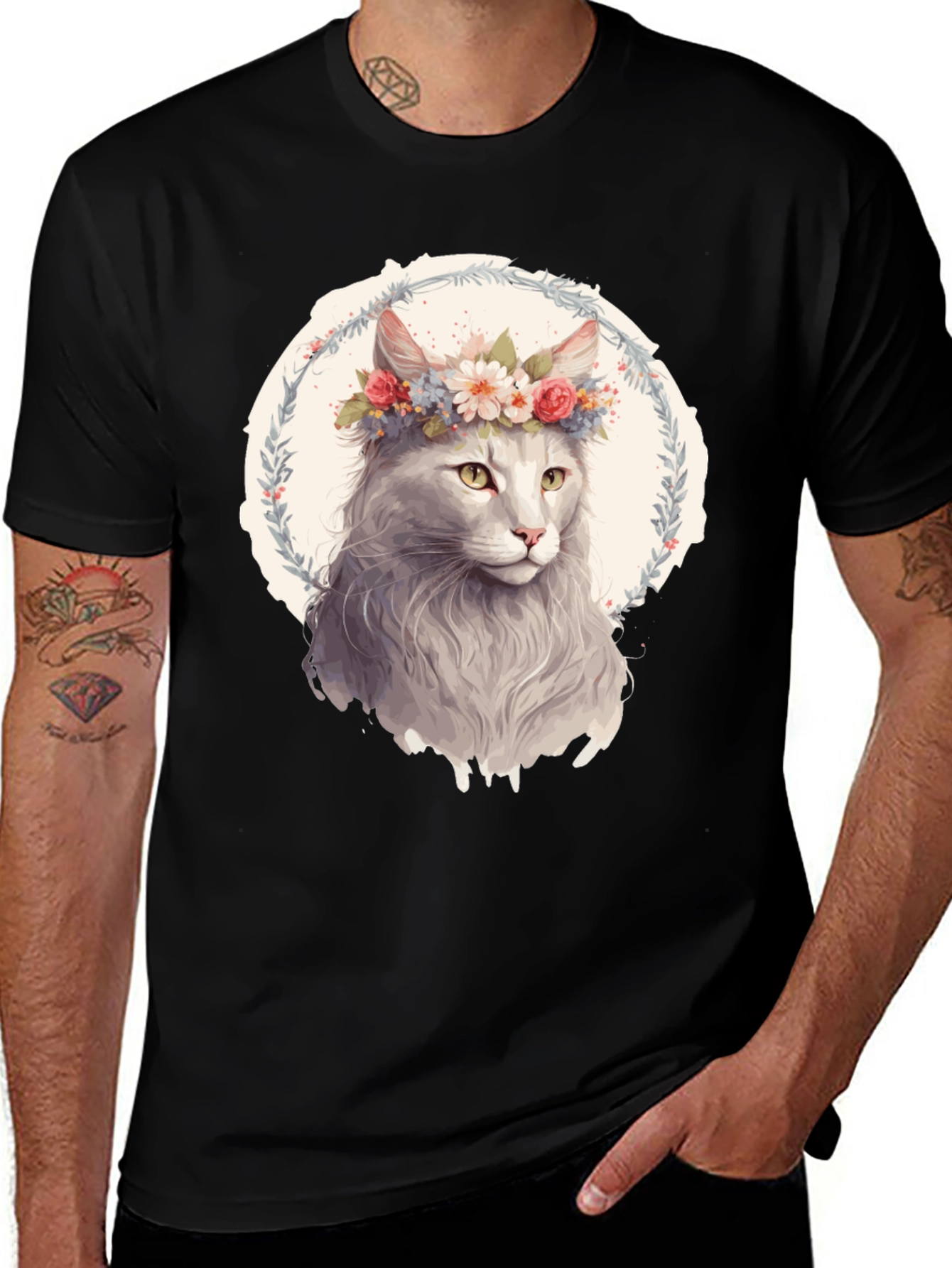 Variant 10 of Floral Crown Cat T-Shirt - Soft Cotton Tee