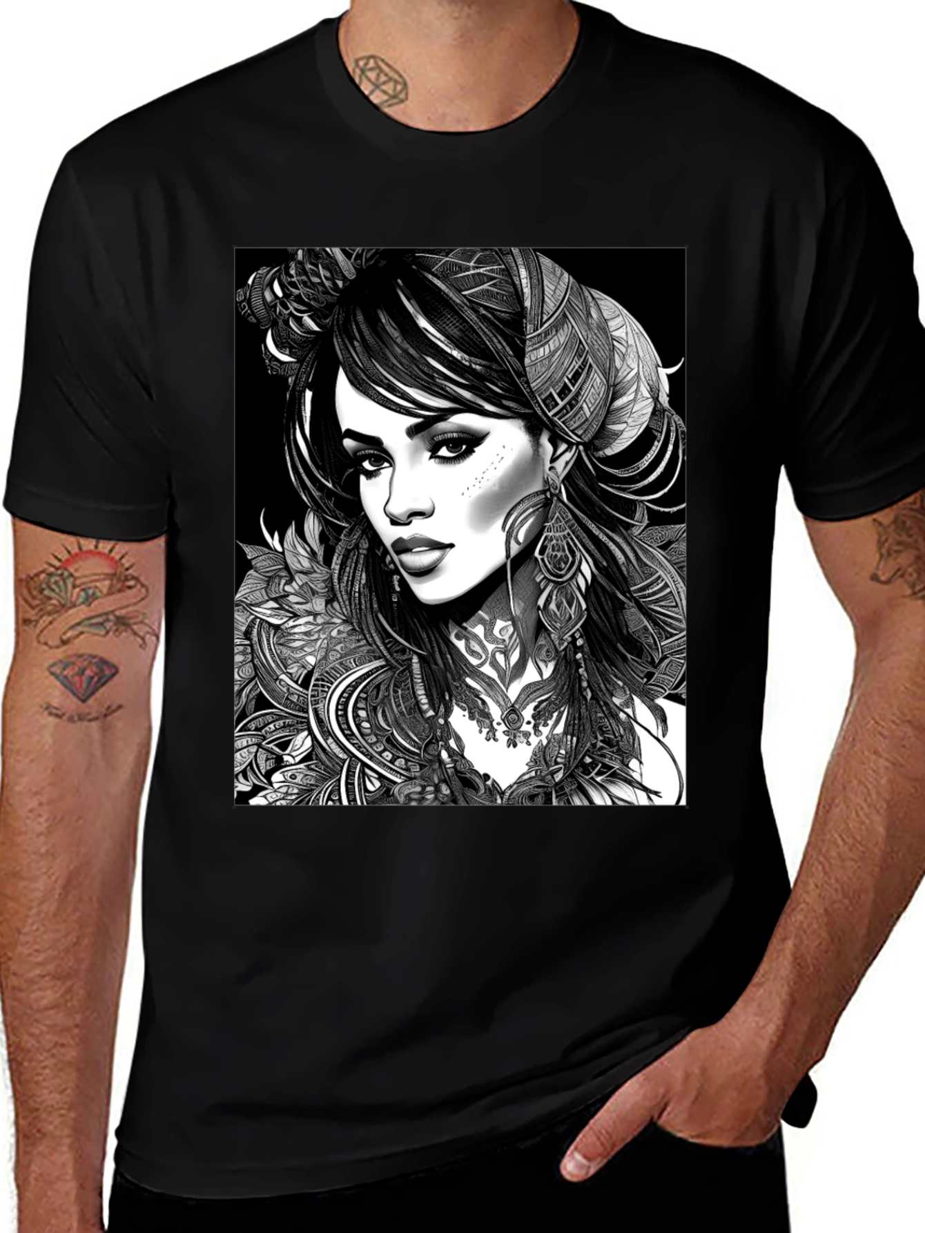 Variant 7 of Ornate Woman Black Graphic Tee