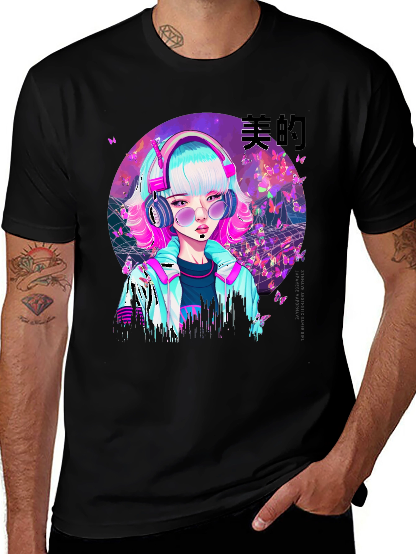 Variant 27 of Anime Girl Graphic Print Black T-Shirt