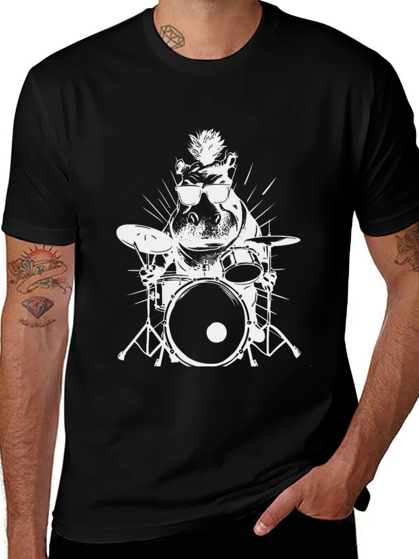 Variant 3 of Hippo Drummer Graphic Tee
