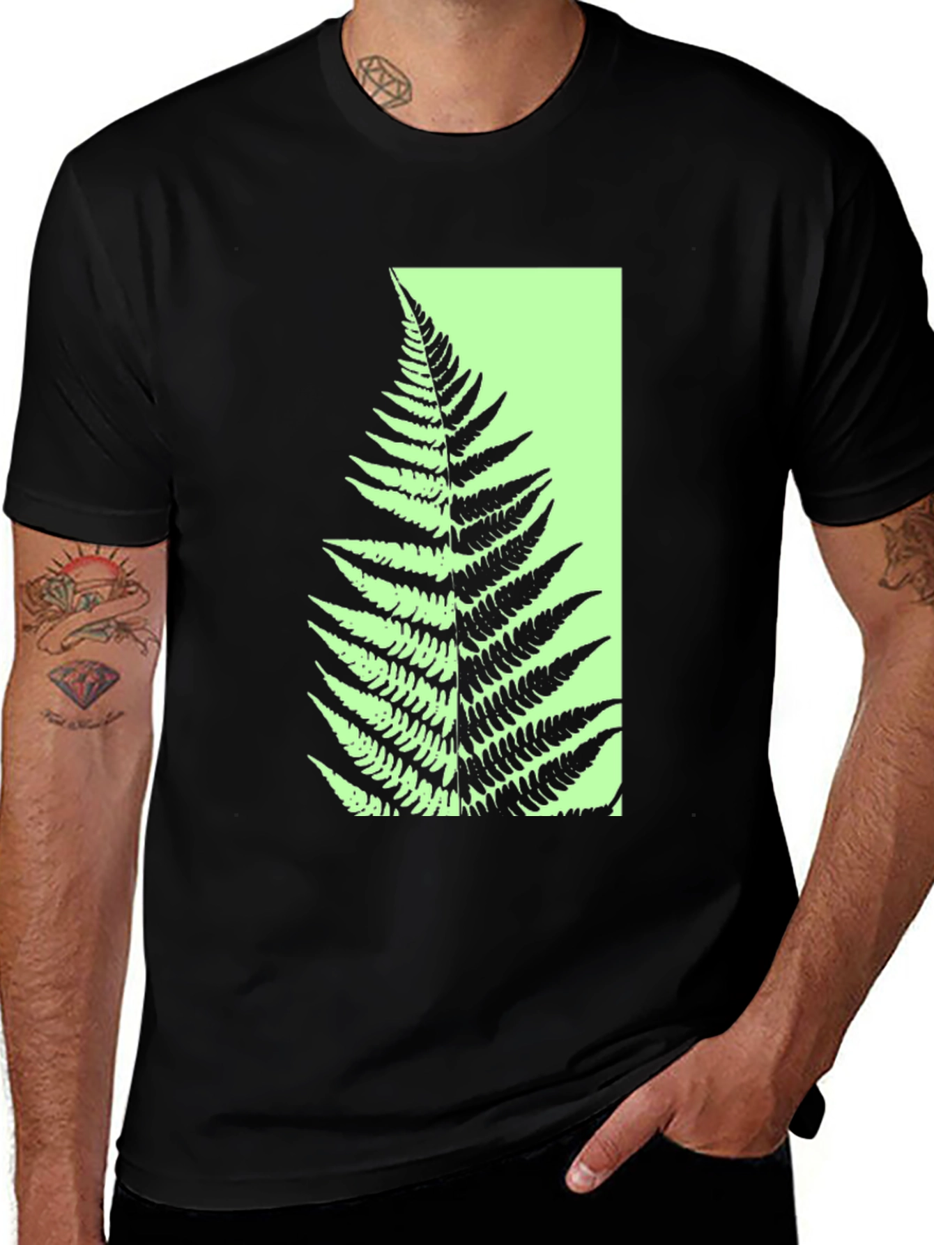 Variant 4 of Botanical Fern Graphic Tee - Black Cotton Blend