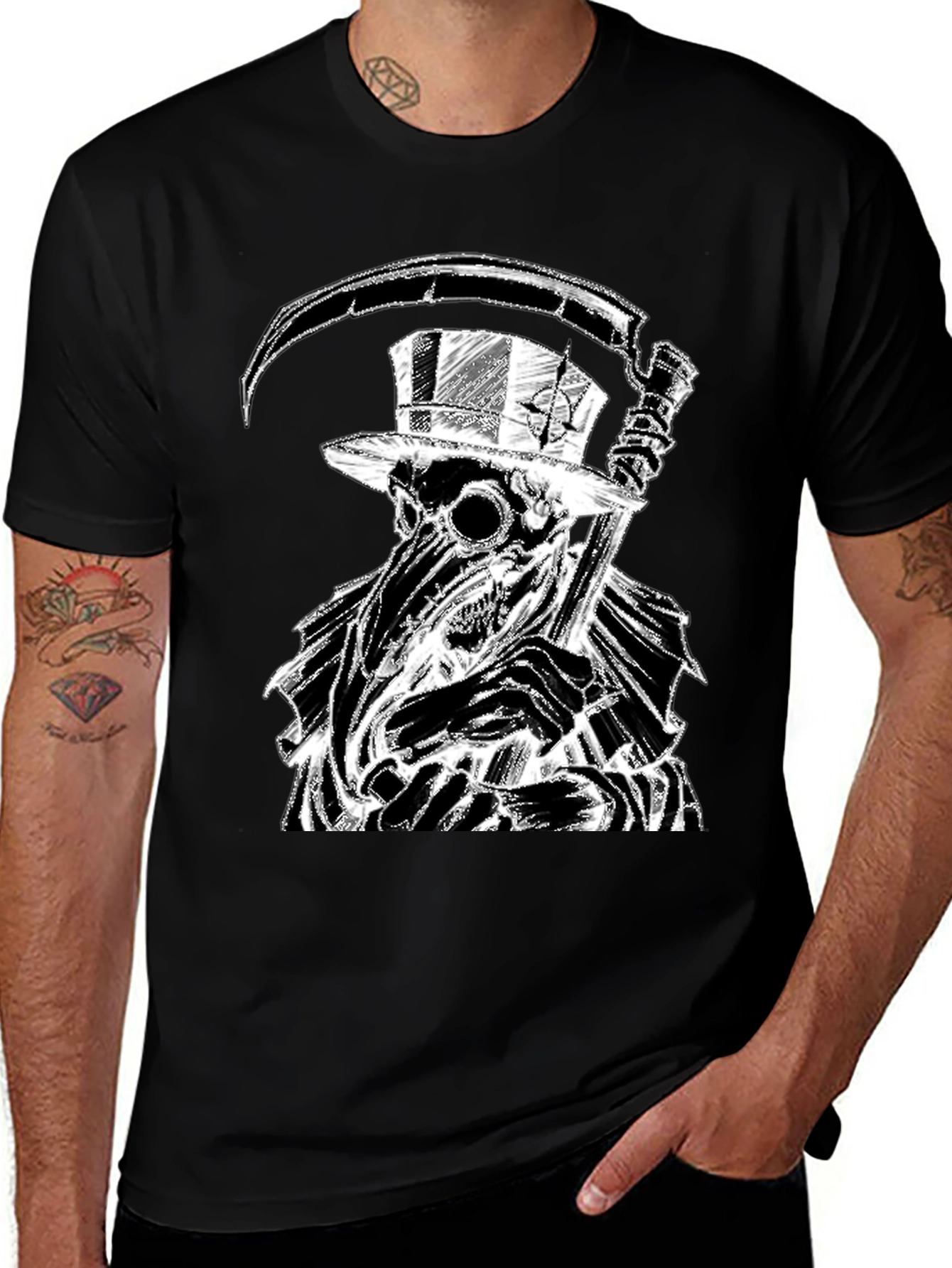 Variant 19 of Plague Doctor Graphic Tee - Grim Reaper Style