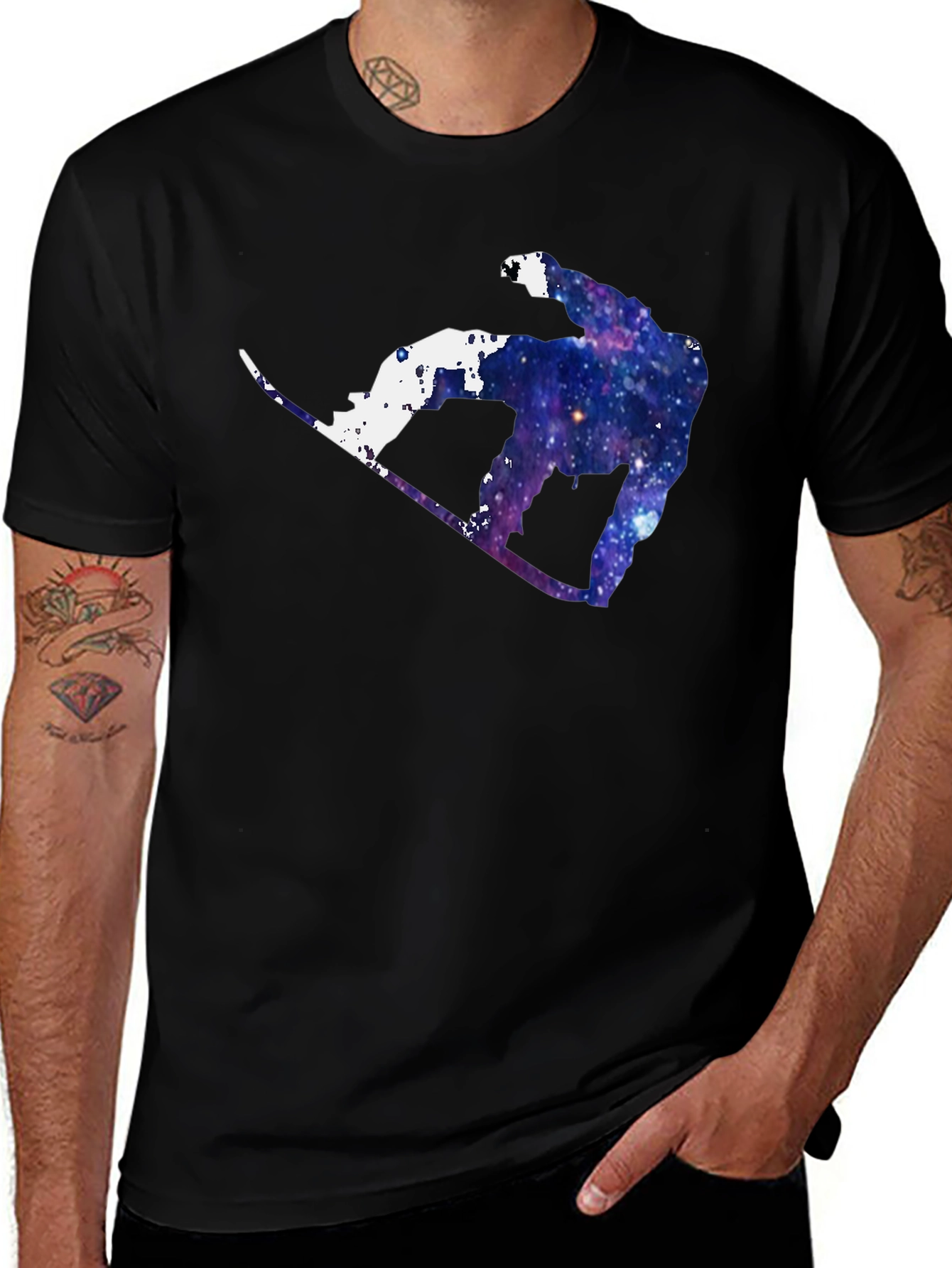 Variant 3 of Galaxy Snowboarder Graphic Tee - Cosmic Style
