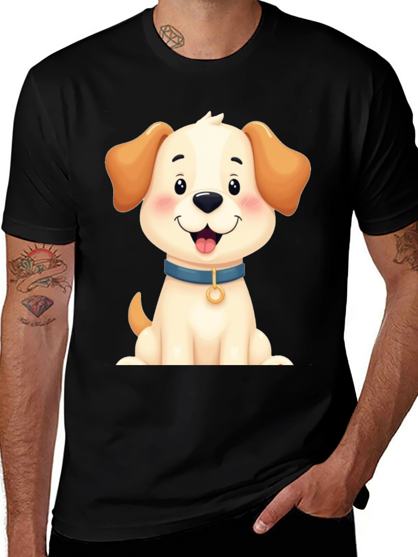 Variant 17 of Cute Dog Graphic Tee - Black Cotton Blend