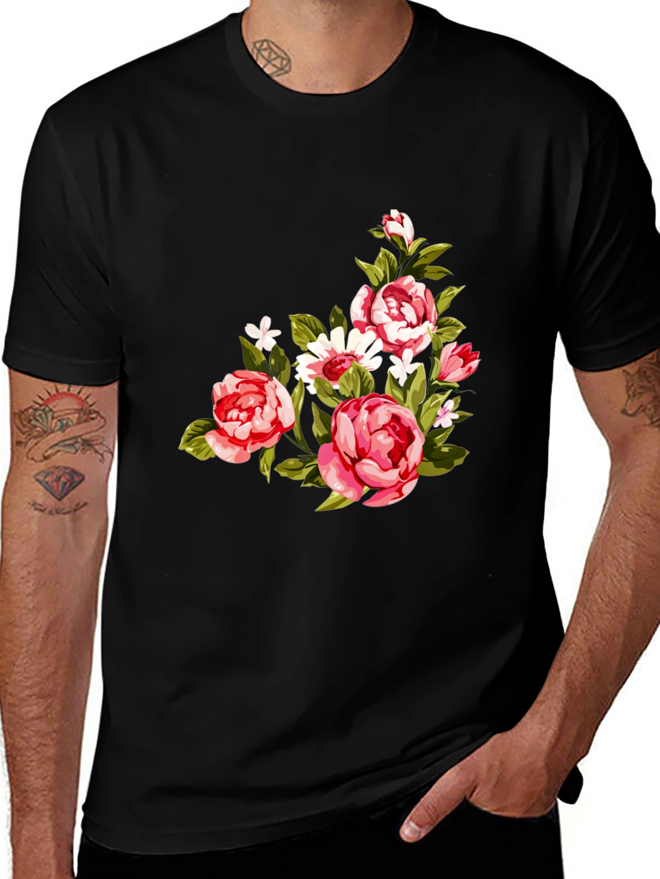 Variant 5 of Floral Print Black T-Shirt