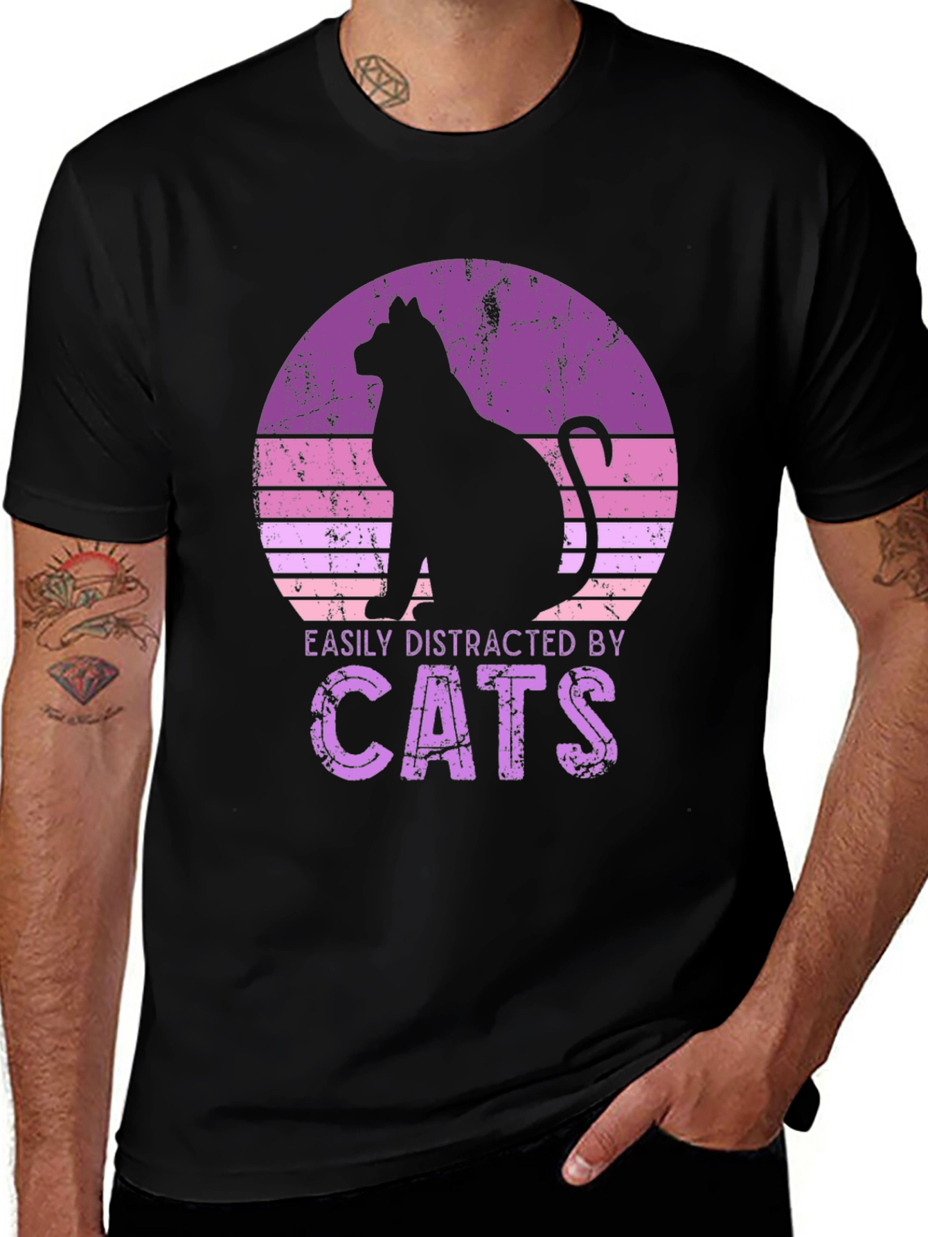 Black Easily Distracted By Cats Black T-Shirt main image