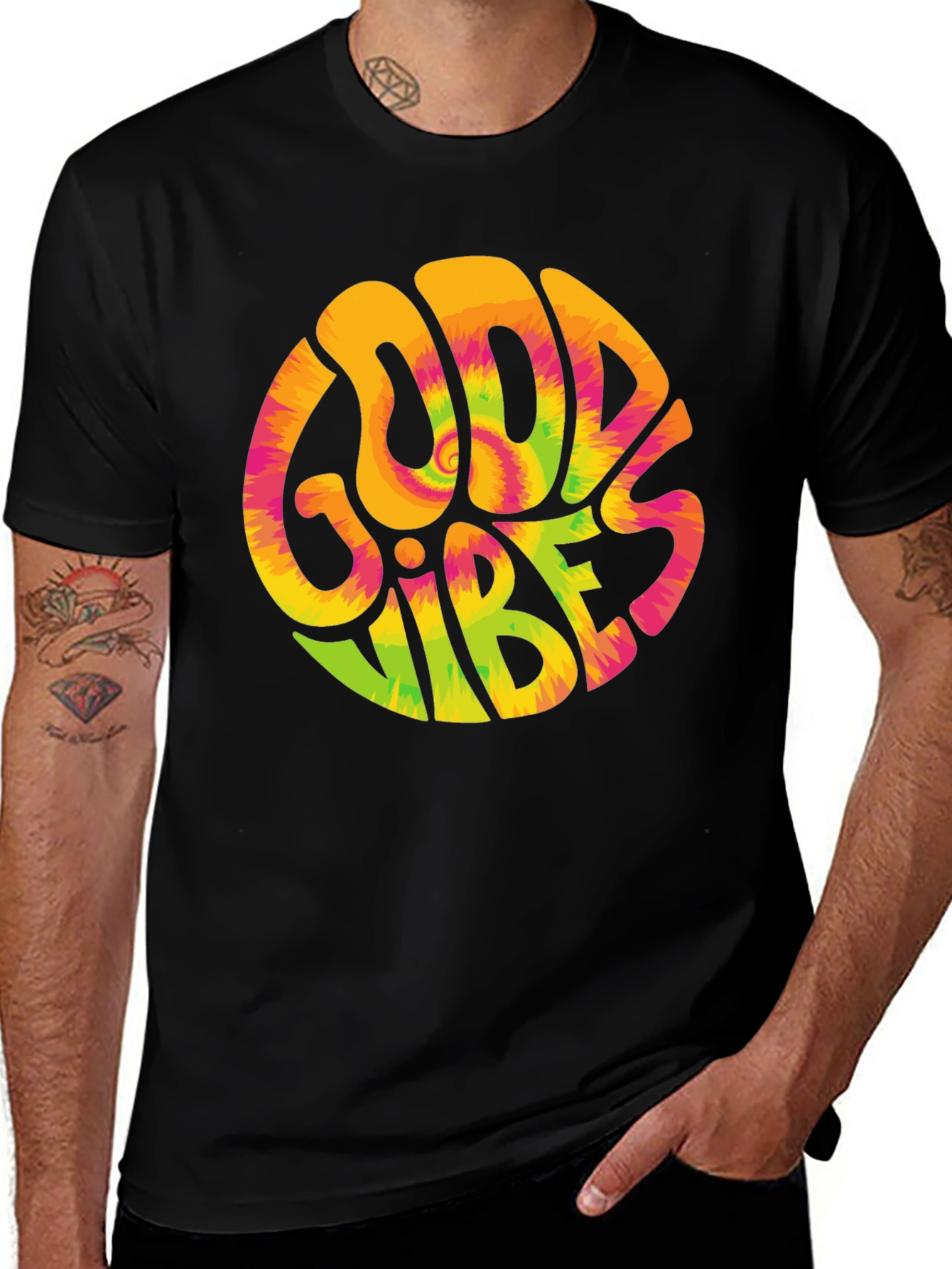 Variant 26 of Good Vibes Tie Dye Graphic Black T-Shirt