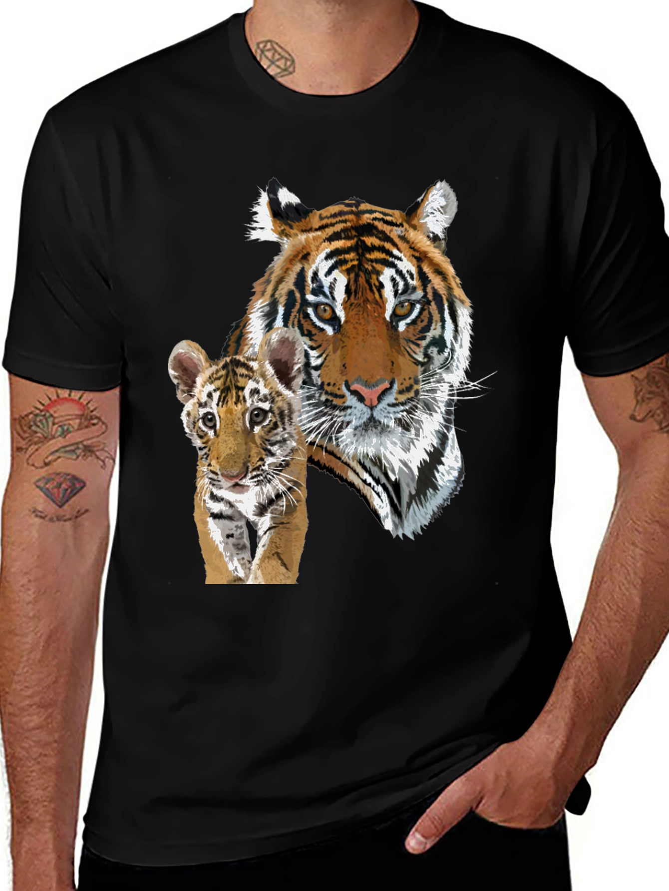 Black Tiger & Cub Graphic Tee - Unisex Black T-Shirt main image