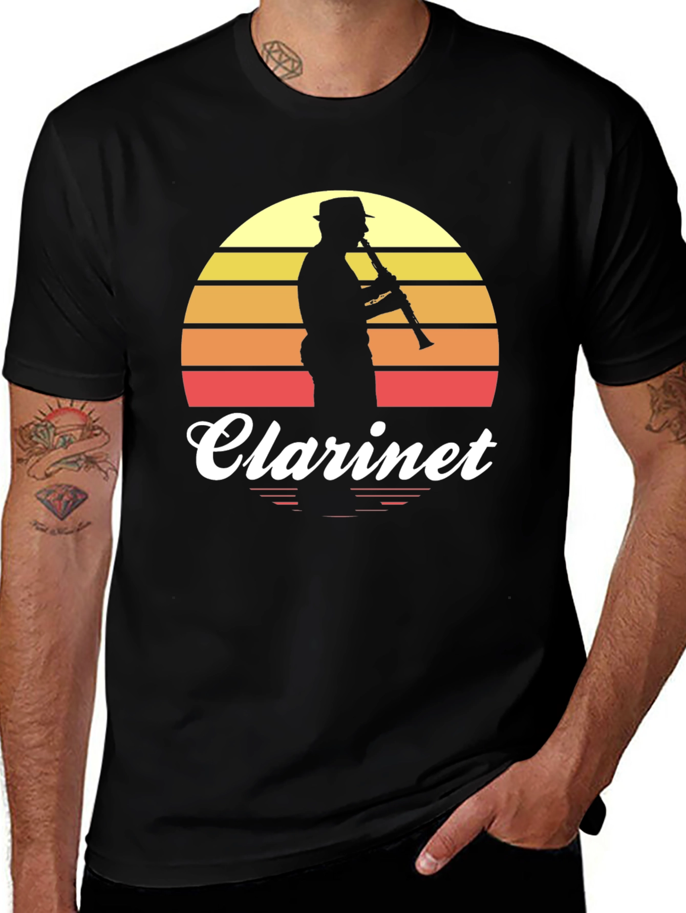 Black Vintage Clarinet Player T-Shirt main image