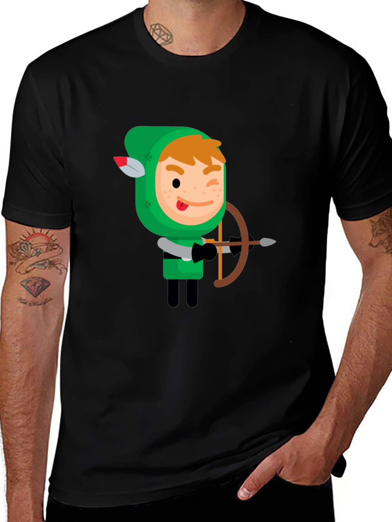 Variant 4 of Archer Graphic Tee - Whimsical Cartoon Robin Hood Design