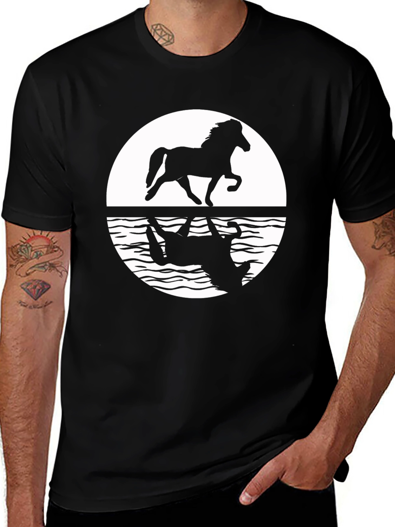 Variant 30 of Horse Silhouette Graphic Tee - Black Cotton Blend