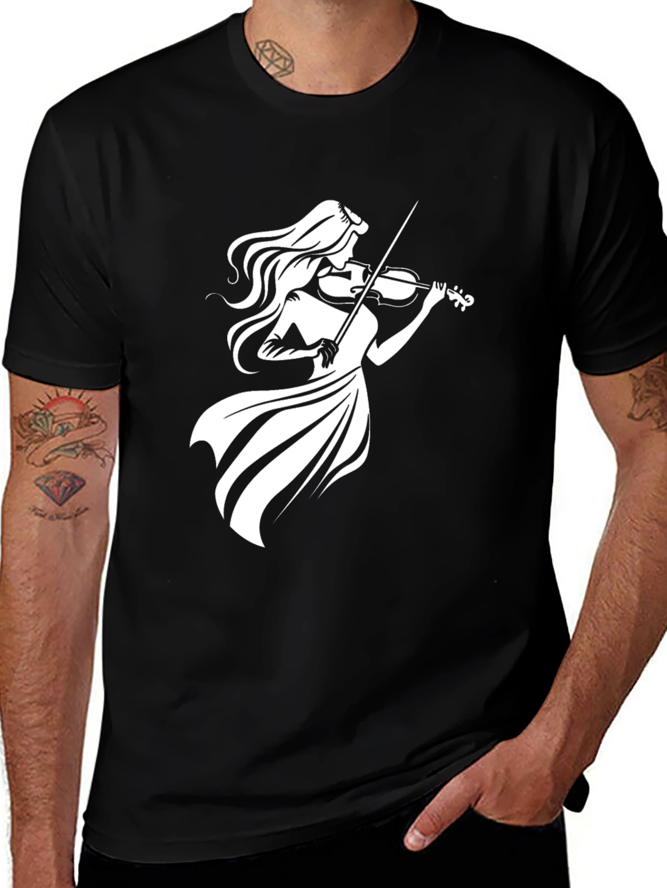 Variant 12 of Violinist Graphic Tee - Black Cotton T-Shirt