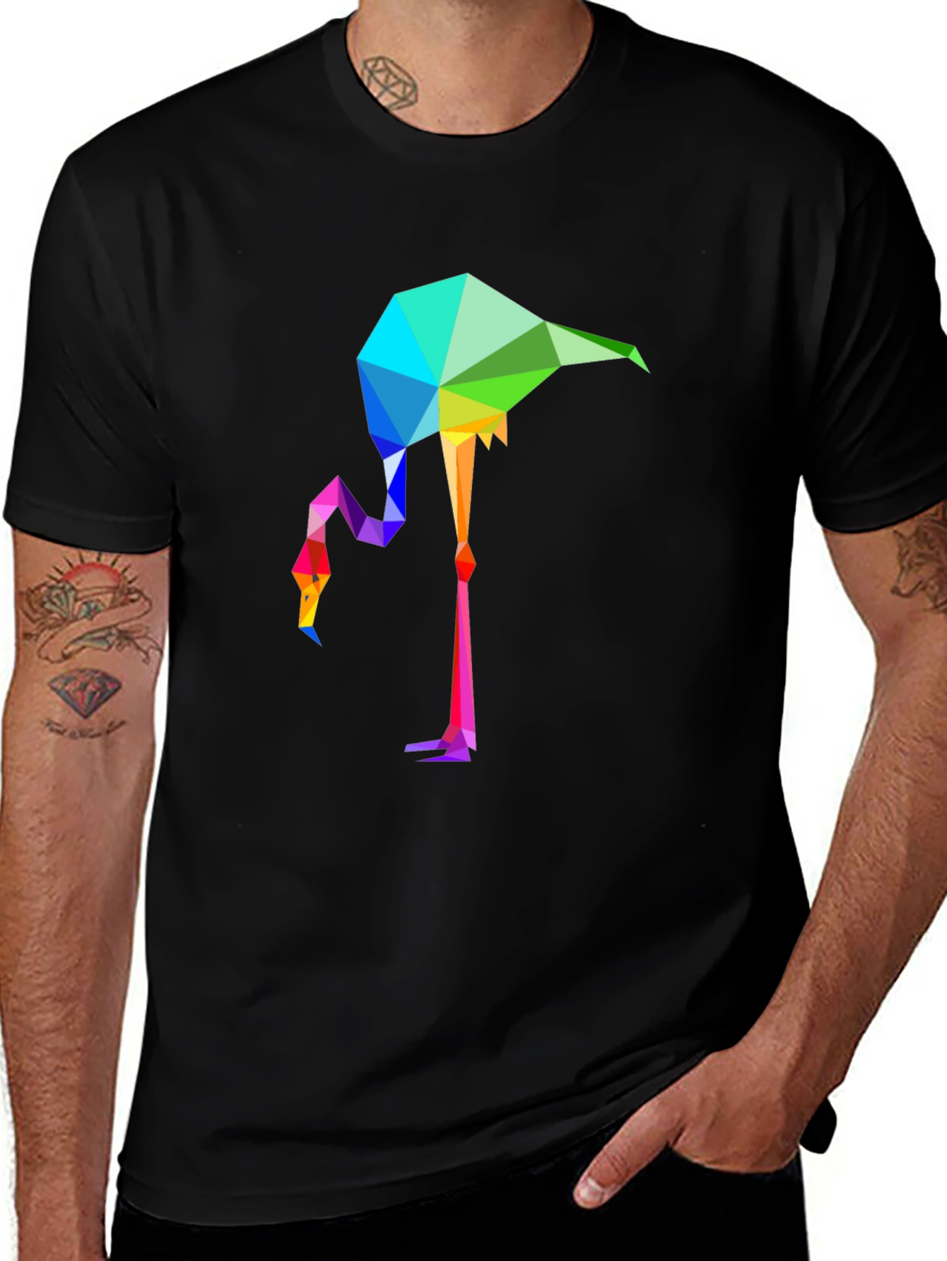 Variant 16 of Geometric Flamingo Graphic Tee - Stylish Men's Black T-Shirt