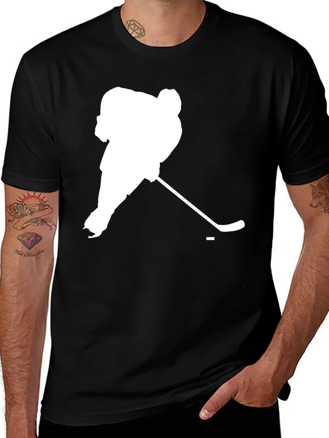 Variant 19 of Hockey Player Silhouette Graphic Tee - Black
