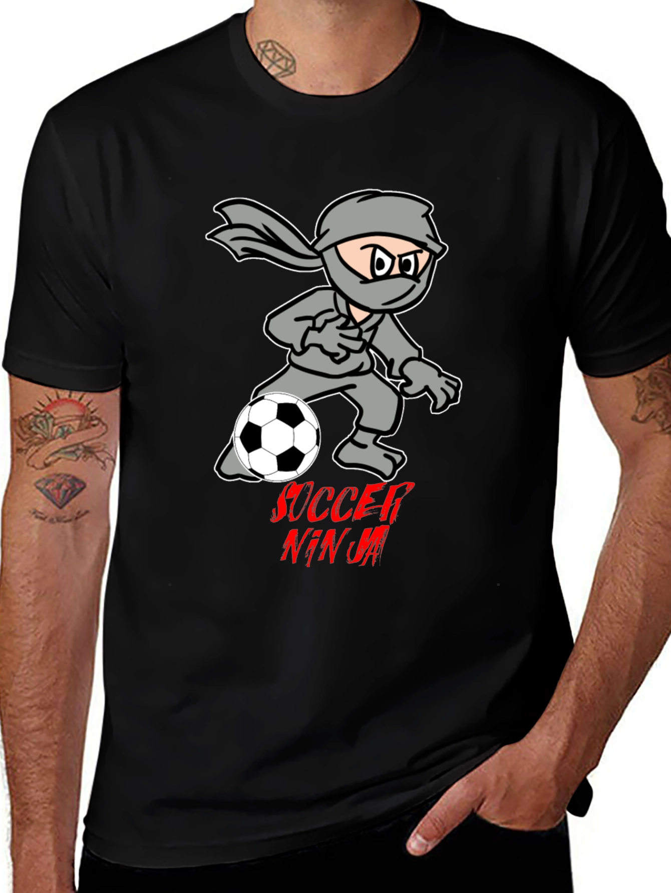 Variant 28 of Soccer Ninja Graphic T-Shirt - Black Cotton Tee