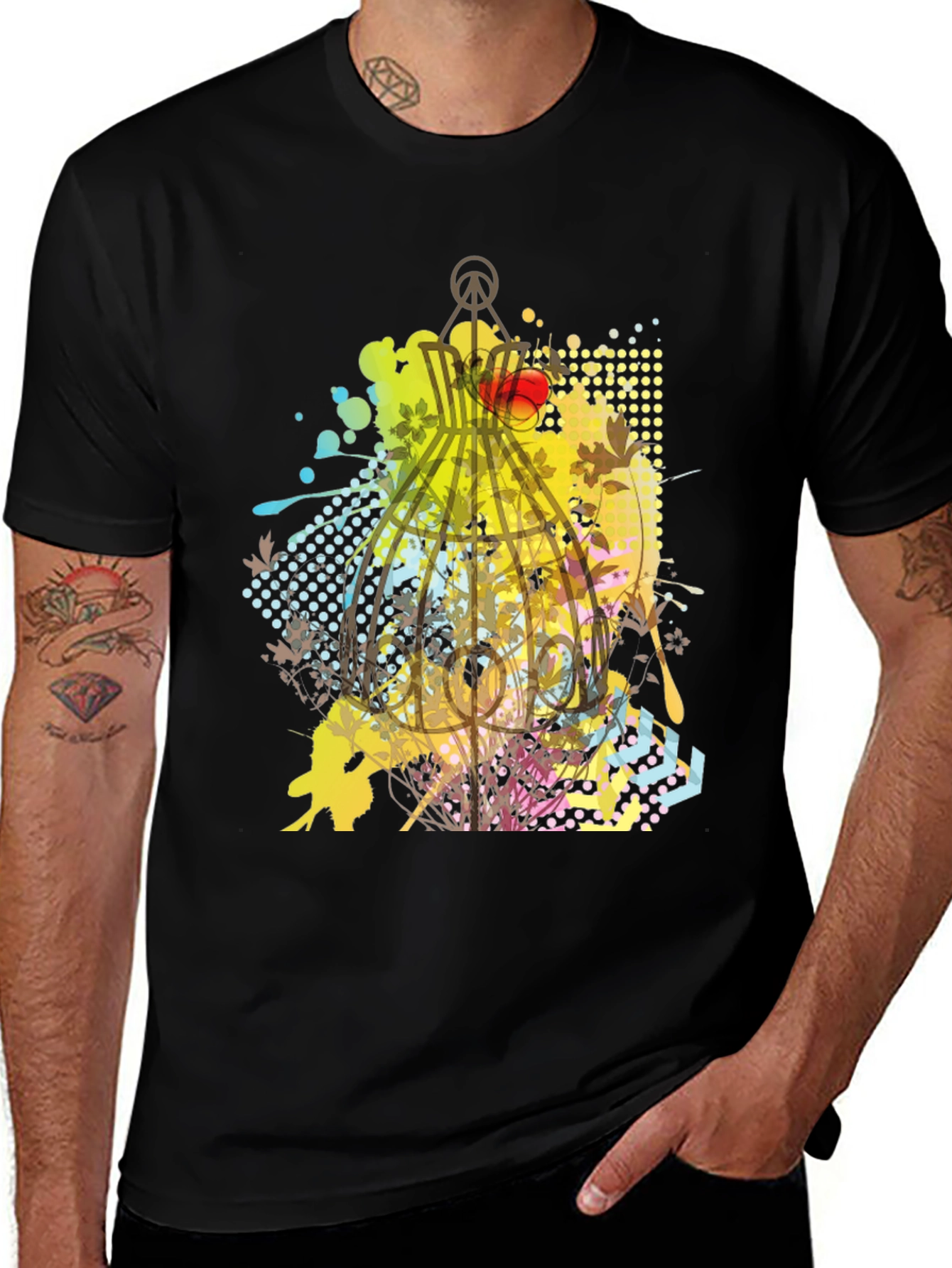 Variant 17 of Graphic Birdcage T-Shirt - Artistic Design