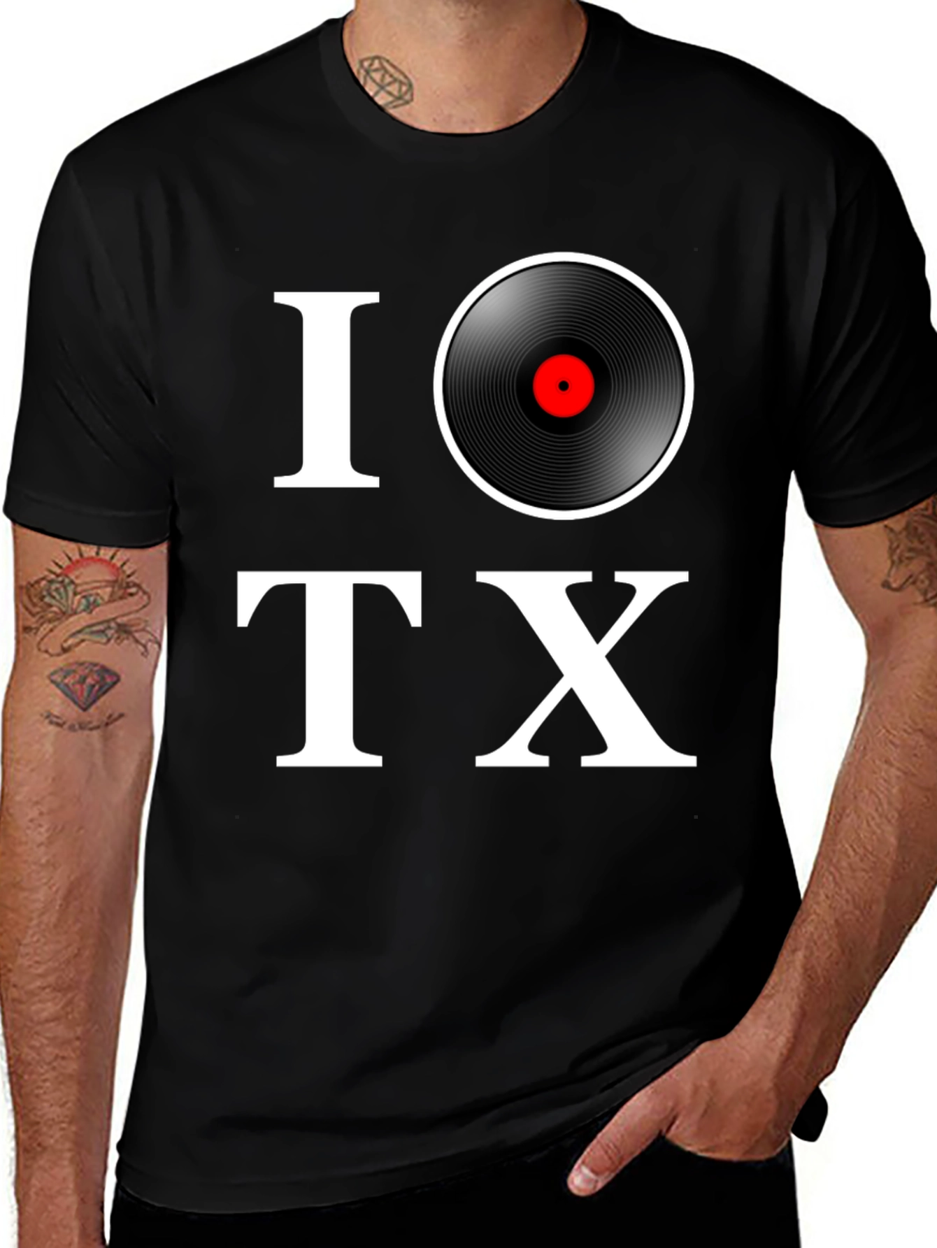 Black I Love Vinyl TX Black Graphic Tee main image