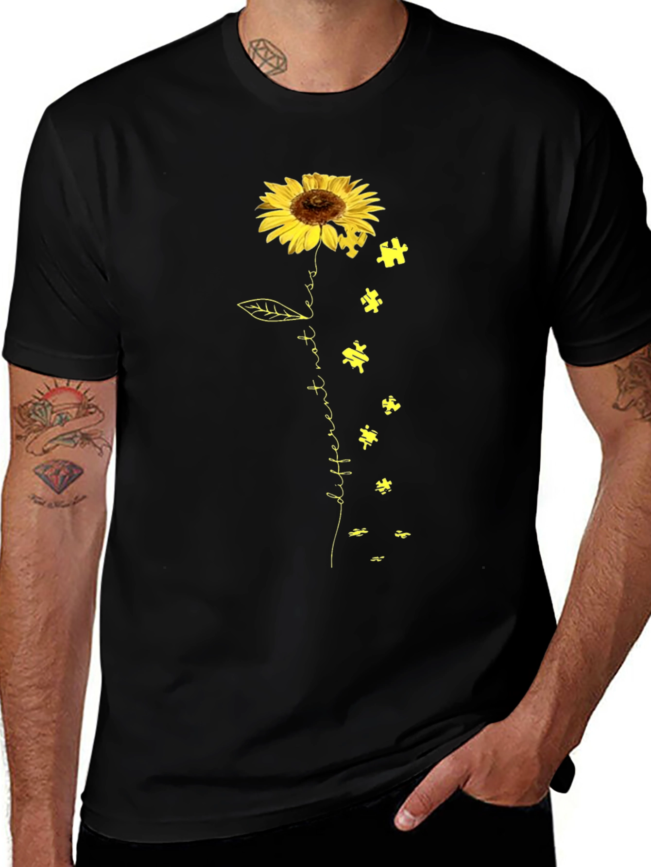 Sunflower Puzzle Piece Autism Awareness T-Shirt