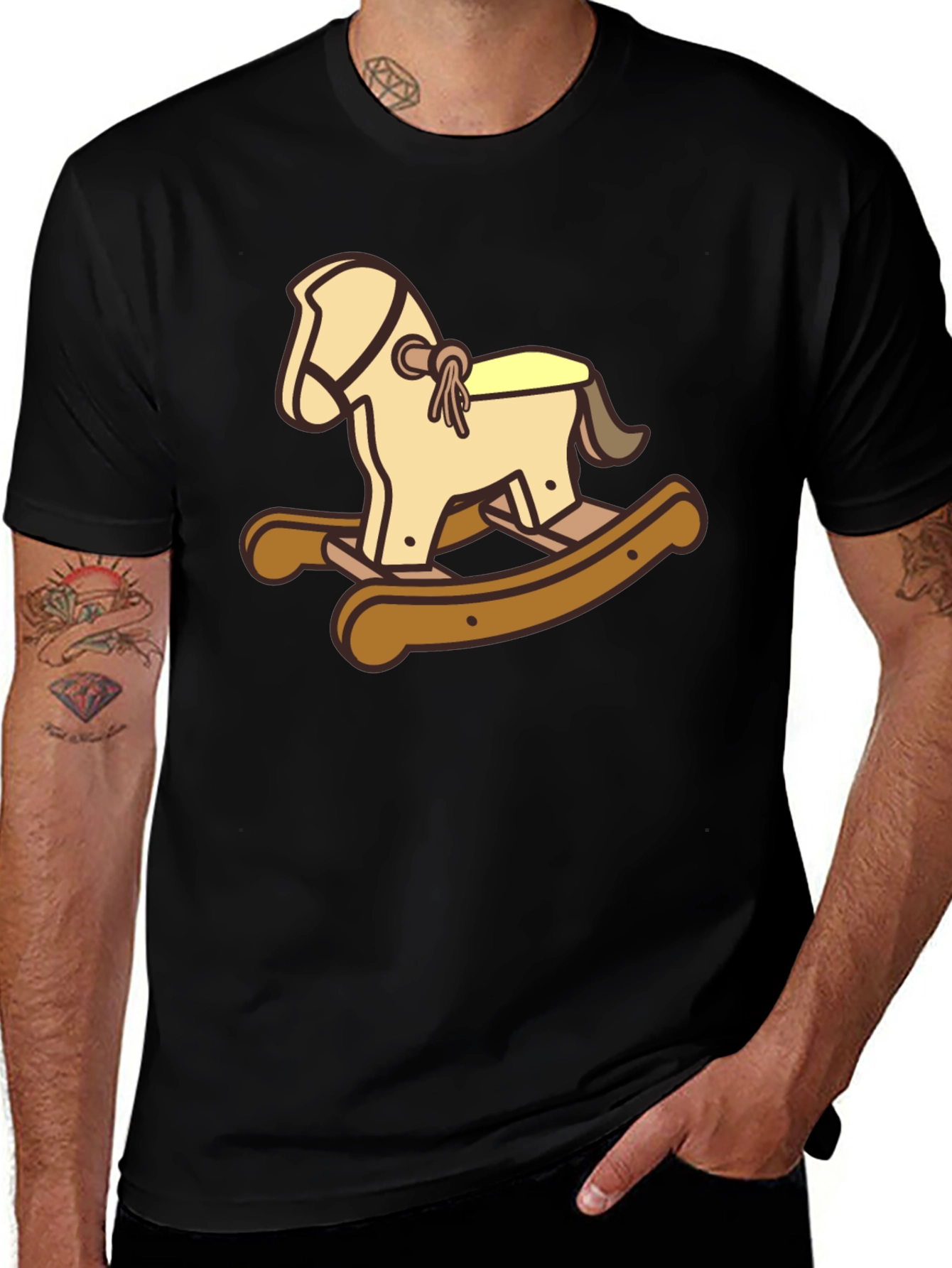 Variant 9 of Rocking Horse Graphic Tee - Black Cotton Casual T-Shirt