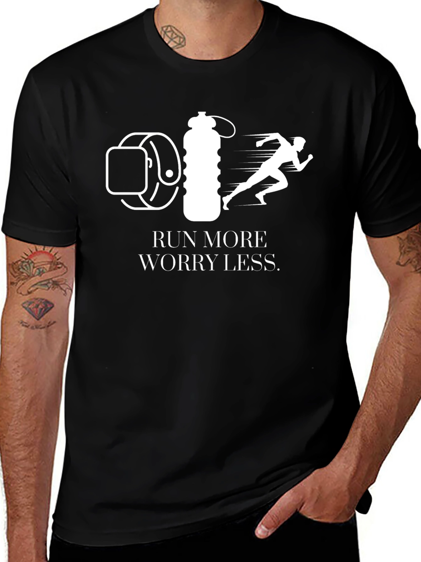 Variant 28 of Run More Worry Less Graphic T-Shirt - Black