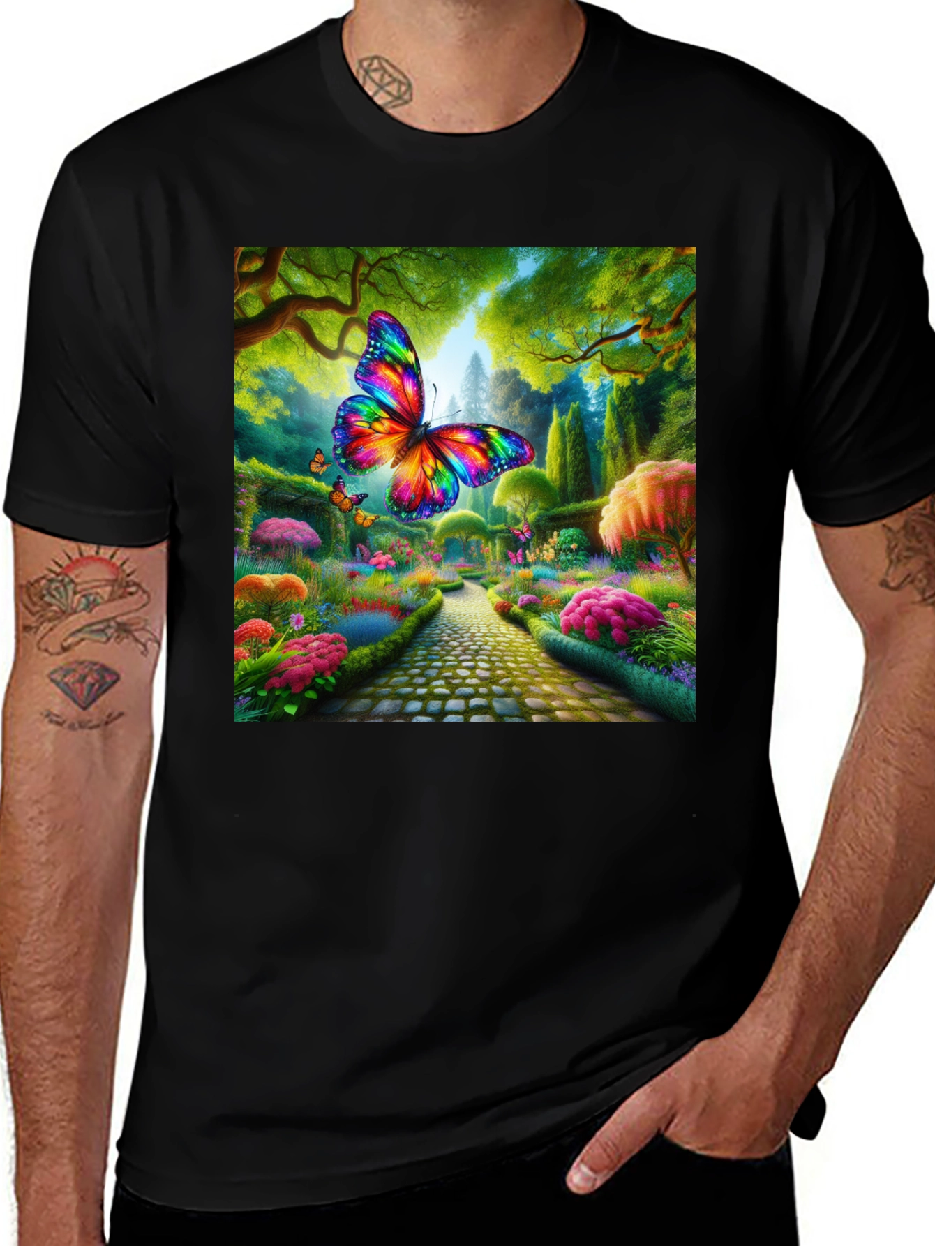 Variant 12 of Rainbow Butterfly Garden Graphic Tee