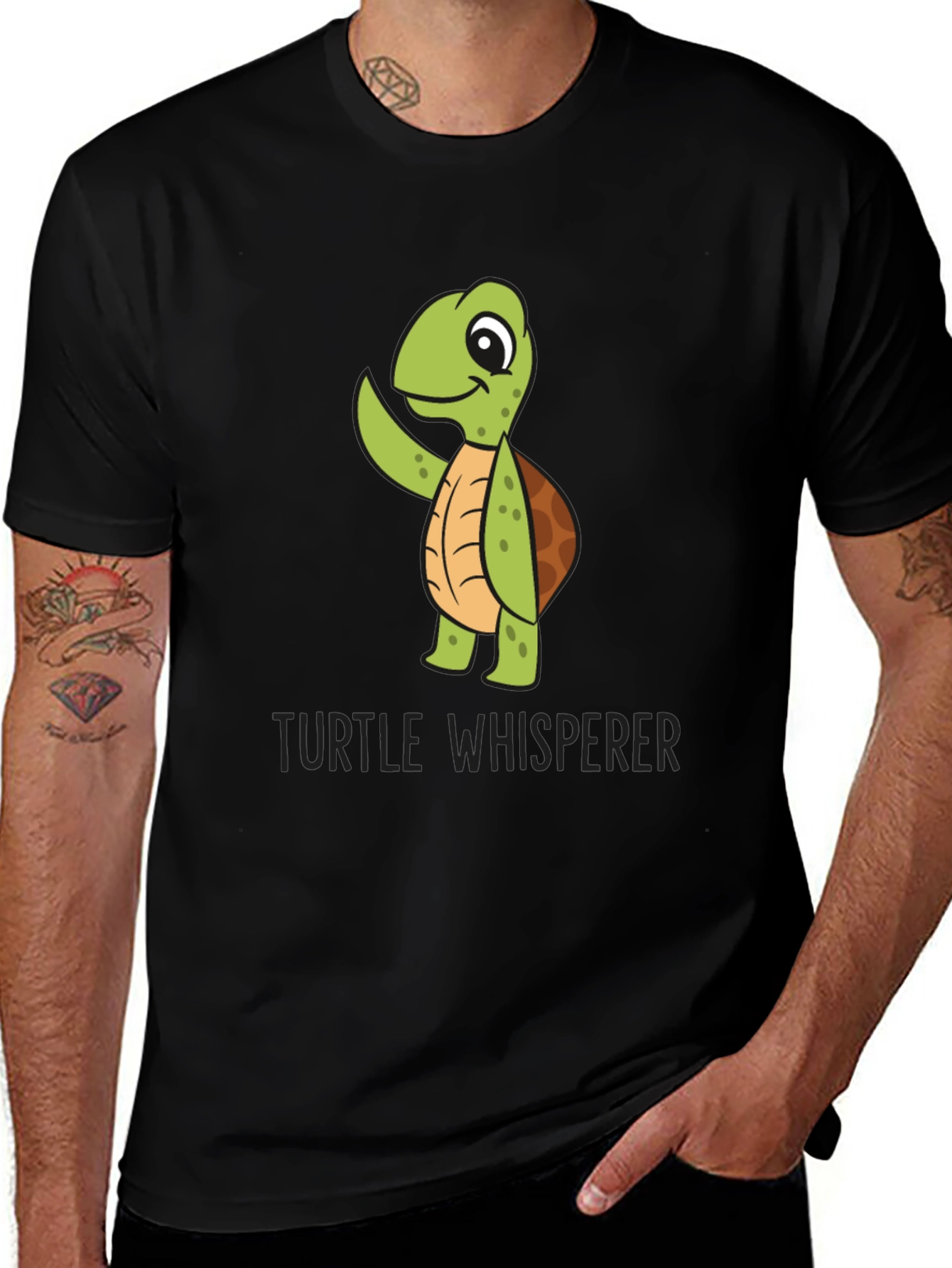 Variant 15 of Turtle Whisperer Graphic Tee - Black Cotton T-Shirt