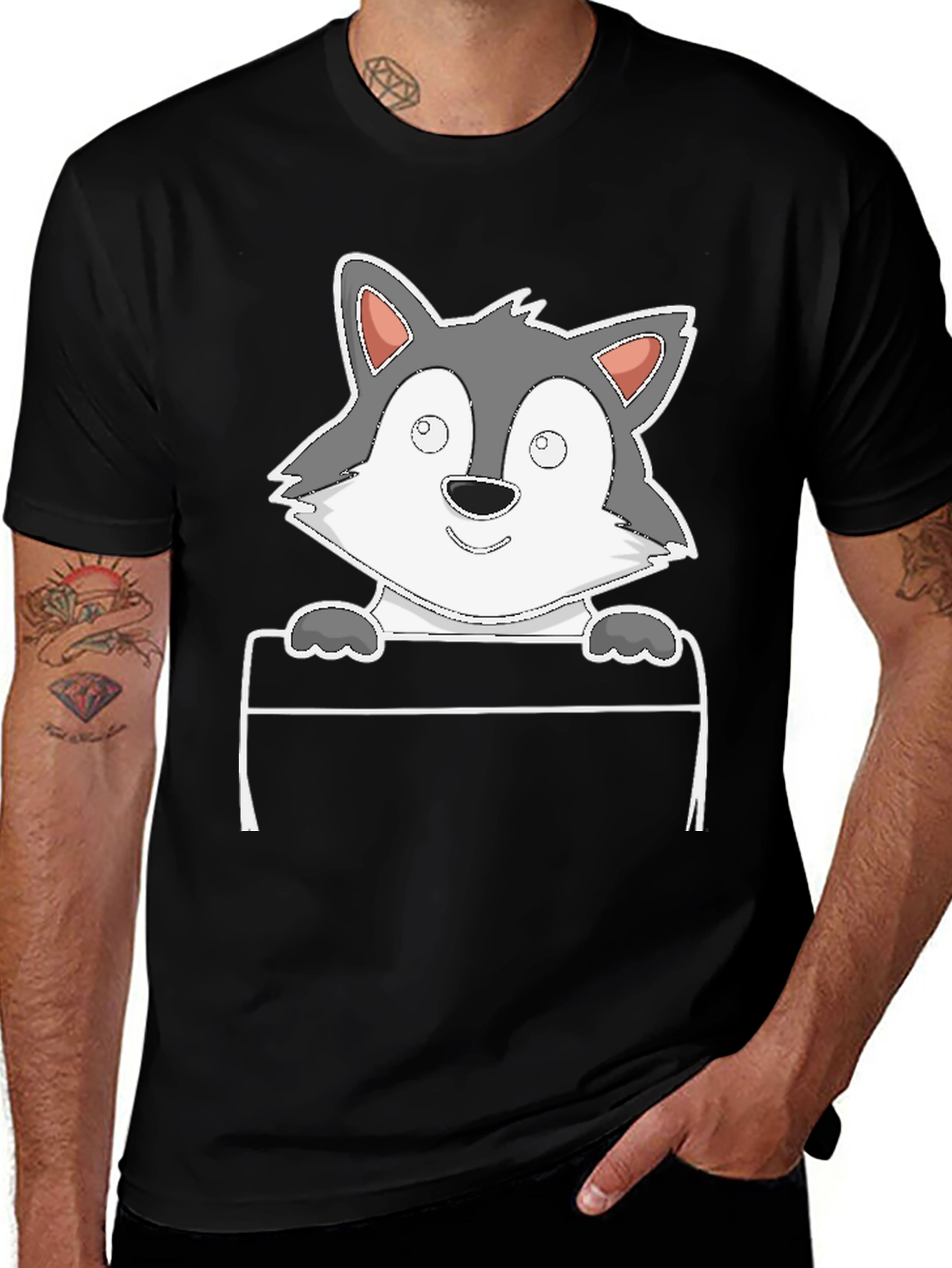 Black Cartoon Wolf Graphic Tee - Black main image