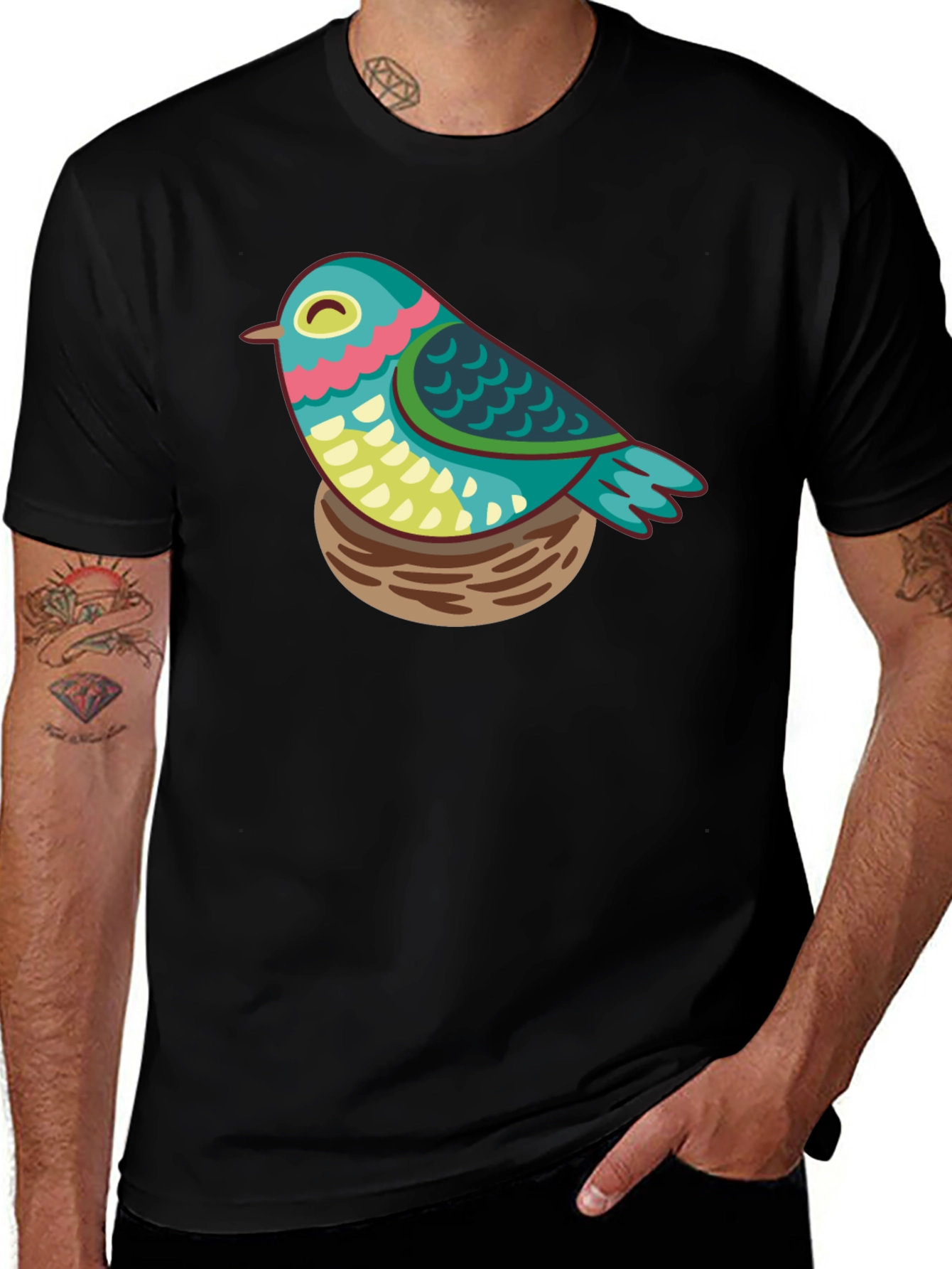 Variant 14 of Colorful Bird in Nest Graphic Tee - Unisex
