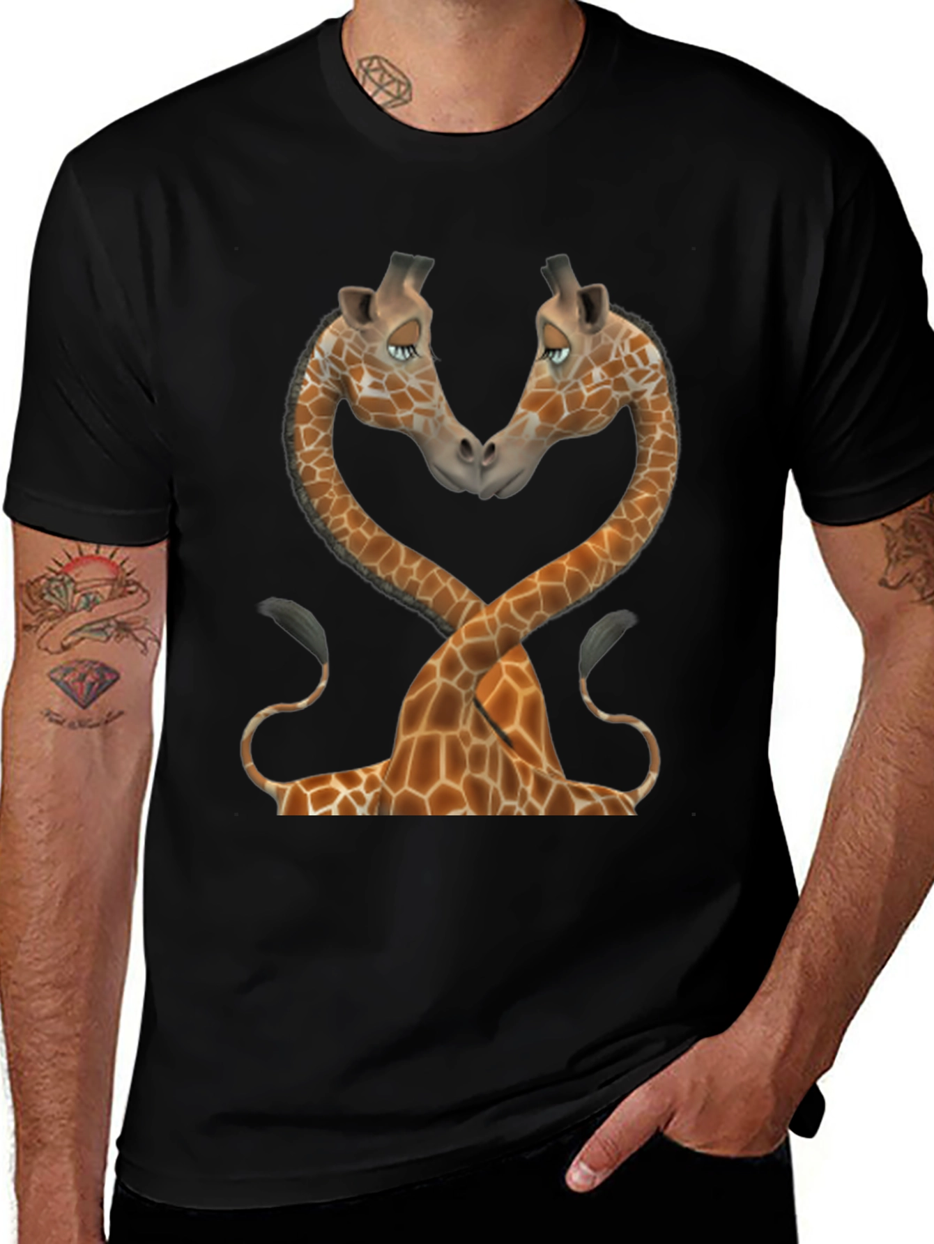 Variant 30 of Giraffe Love Black Tee Shirt