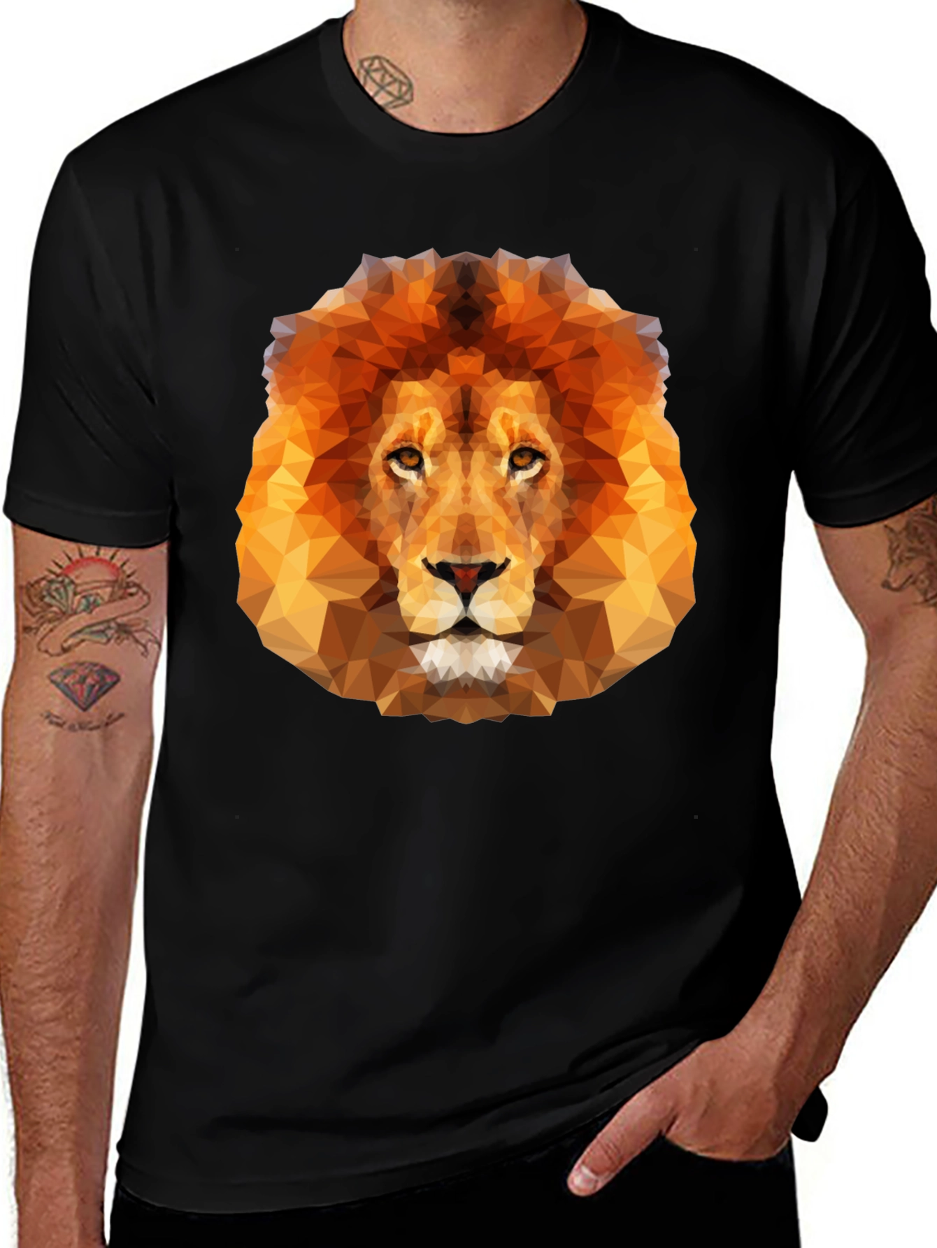 Variant 19 of Geometric Lion Graphic Tee - Black Crew Neck