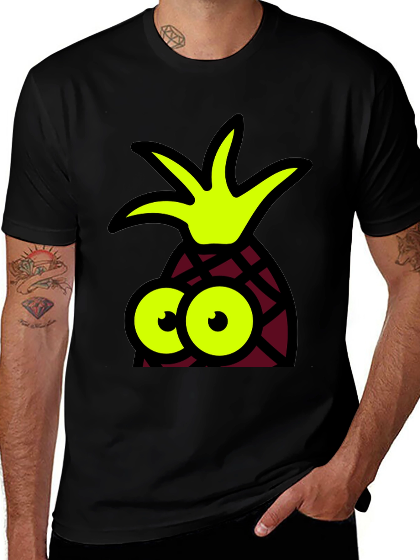 Variant 9 of Pineapple Googly Eyes Black T-Shirt