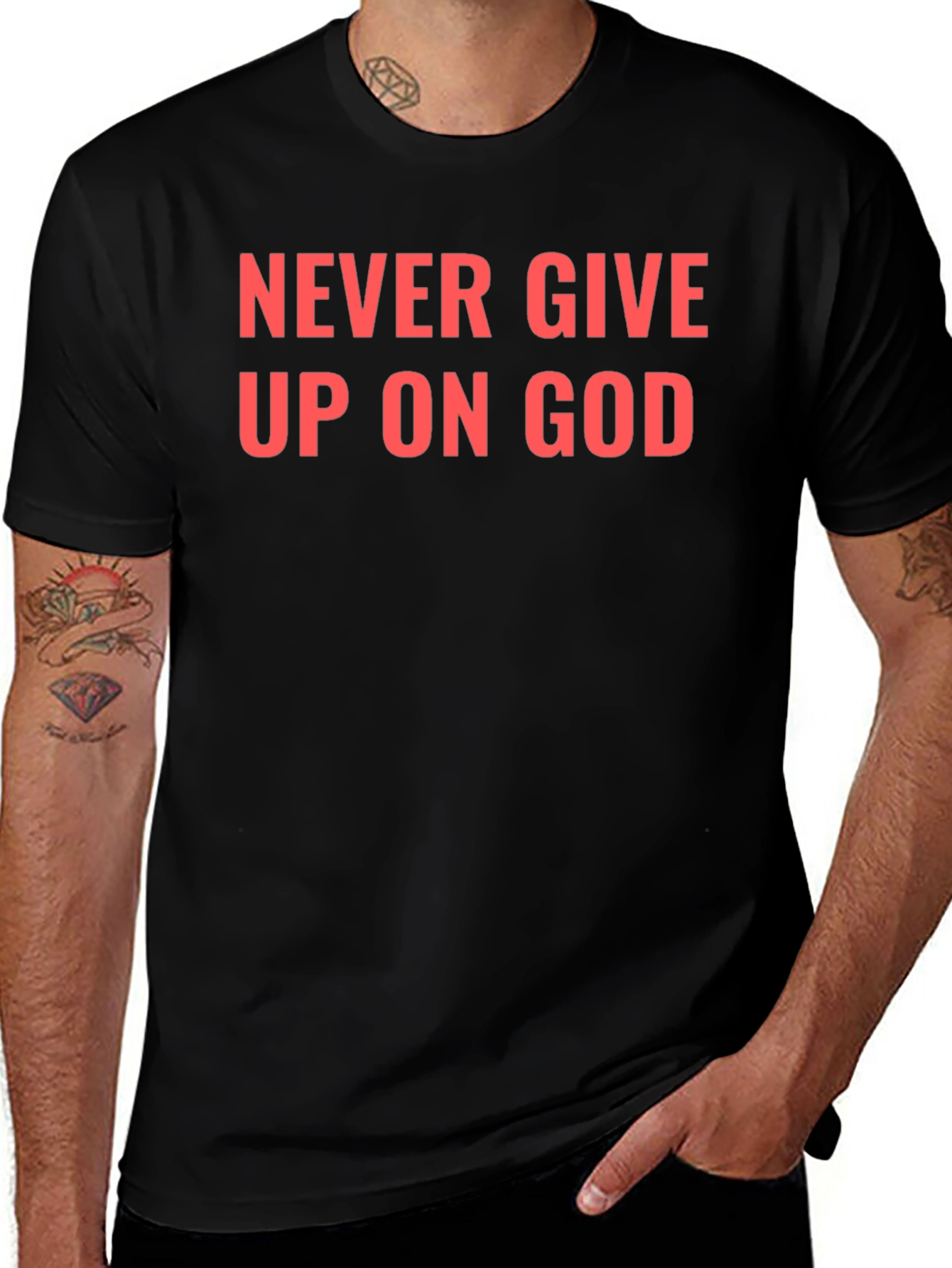 Never Give Up On God Black T-Shirt