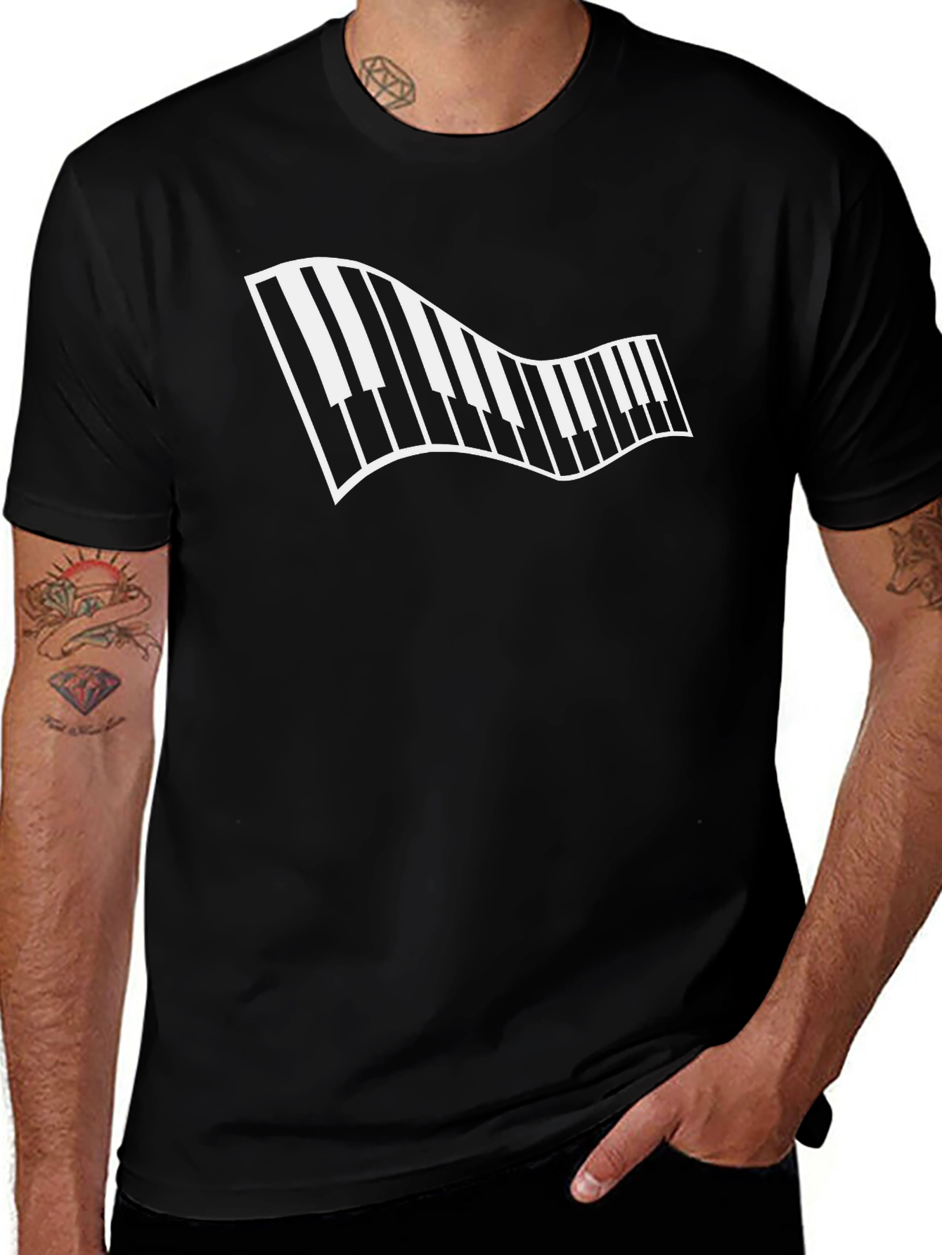 Variant 4 of Piano Keys Graphic Tee - Musical Style, Black Cotton Shirt